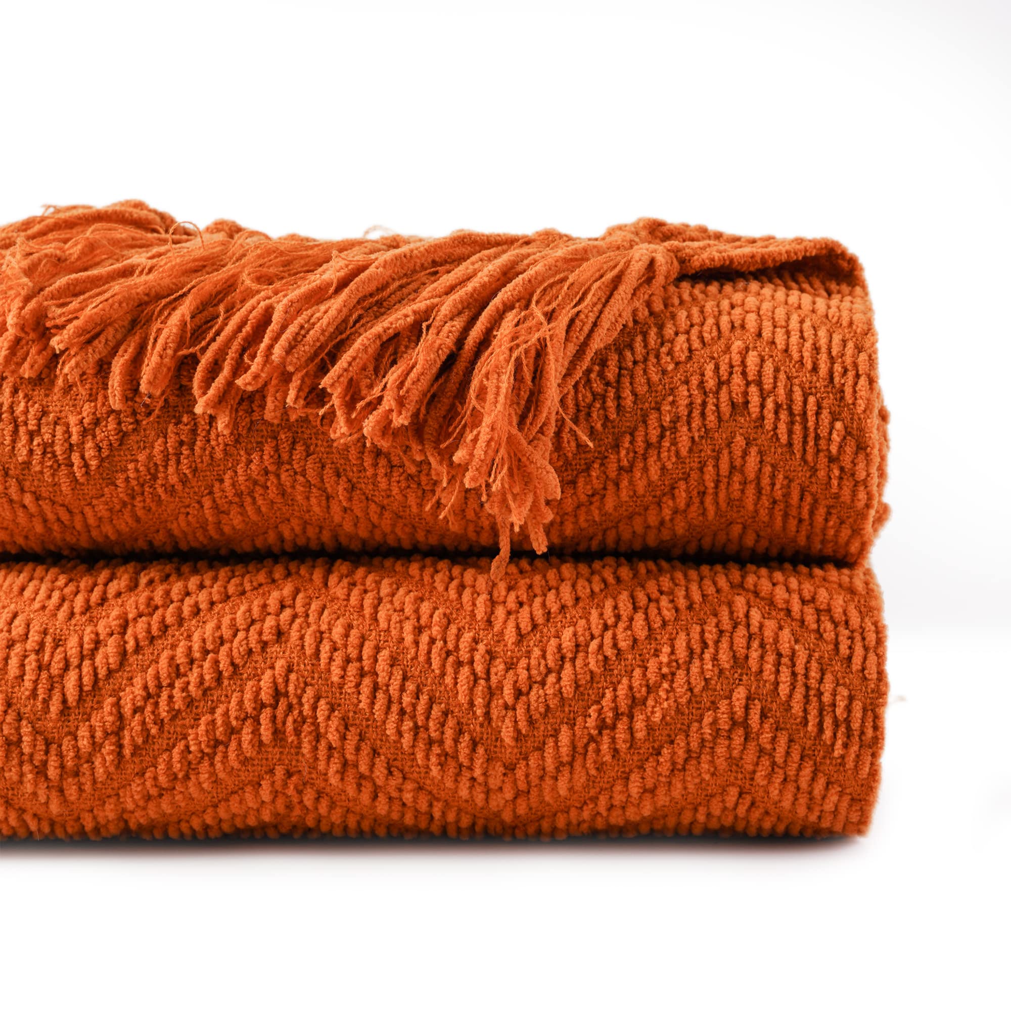 BATTILO HOMEOrange Throw Blanket for Couch, Knit Woven Blanket Versatile for Chair, Super Soft Warm Decorative Fall Blanket with Tassels for Bed, Sofa and Living Room, 50" x 60"
