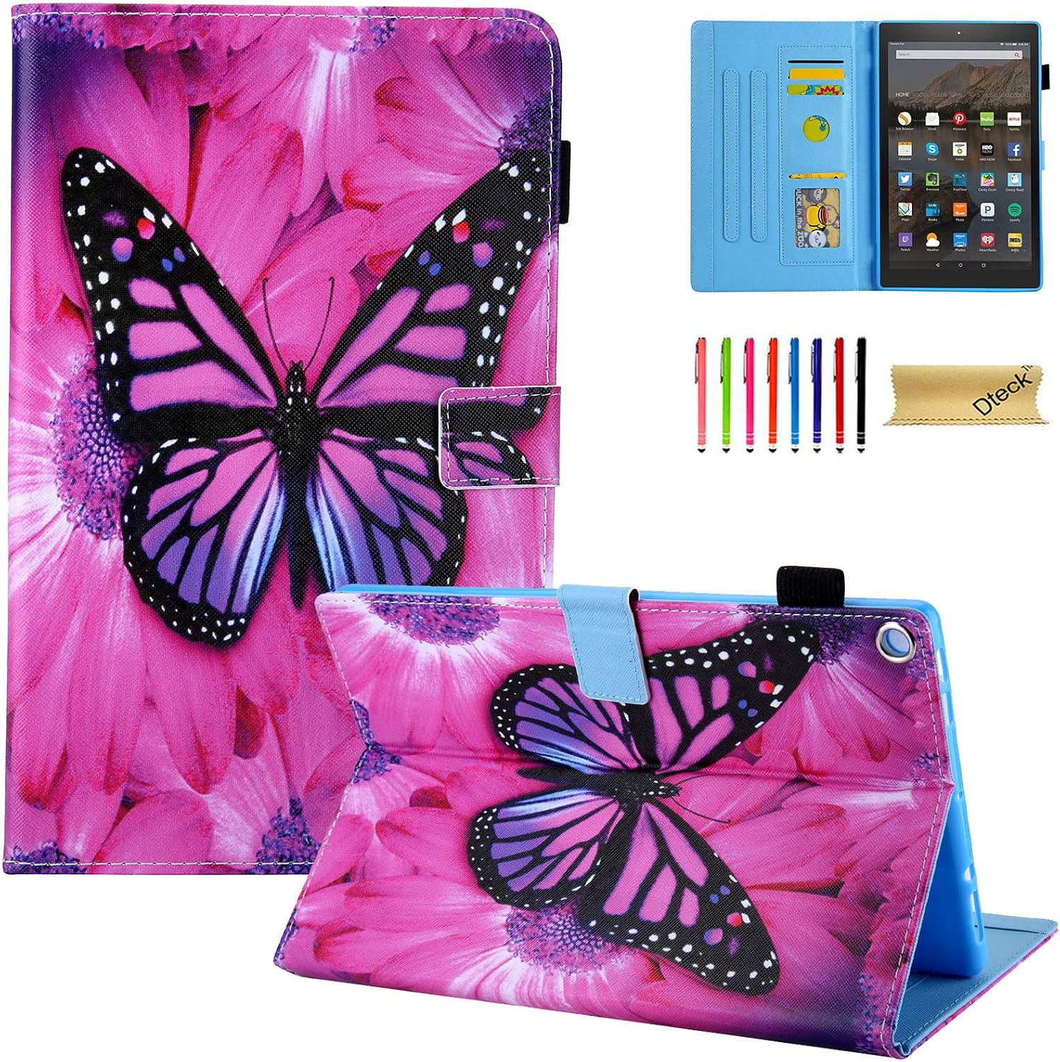 Dteck Fire HD 10 Case - Slim Fit Multi-Angle Stand Leather Cover with Photo Frame Auto Wake/Sleep for All-New Amazon Kindle Fire HD 10.1" Tablet (7th Generation, 2017 Release), Purple Butterfly