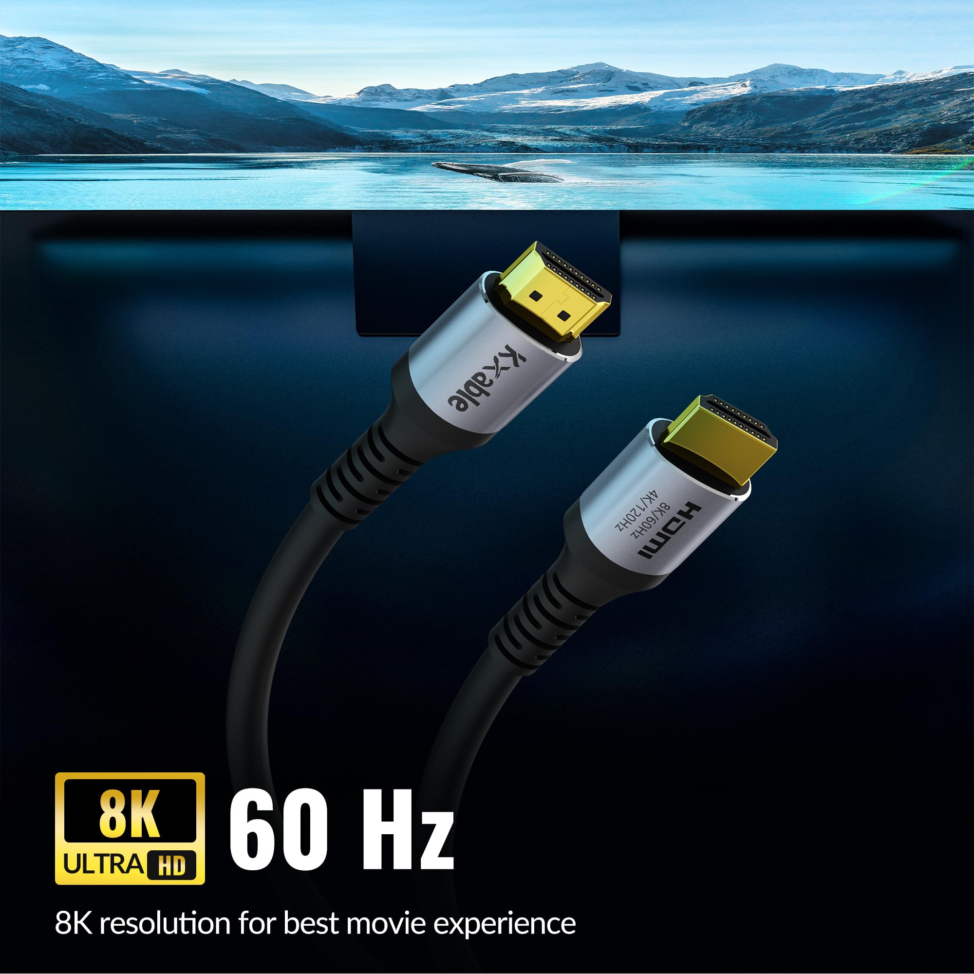 Cable HDMI largo 8K de 35 pies, HDMI 2.1 48 Gbps, adaptador de cable de ultra alta velocidad, OFC, 8K a 60Hz, 4K a 120Hz, cable para juegos eARC 3D RTX 3090, compatible con laptop/monitor/proyector