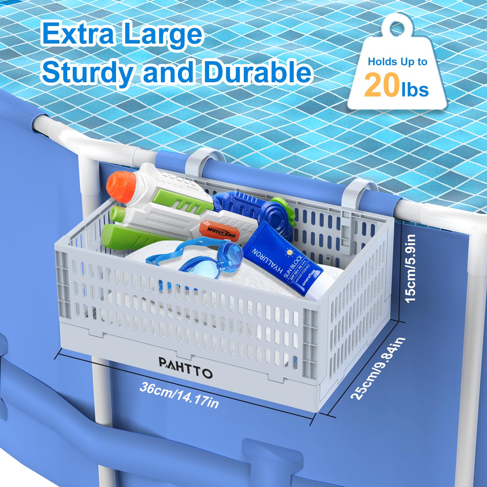 Cesto portaoggetti XL a bordo piscina, 2 pezzi, cestino pieghevole per piscina fuori terra, per giocattoli da piscina, asciugamani, bevande, organizer a bordo piscina, accessori per piscina fuori