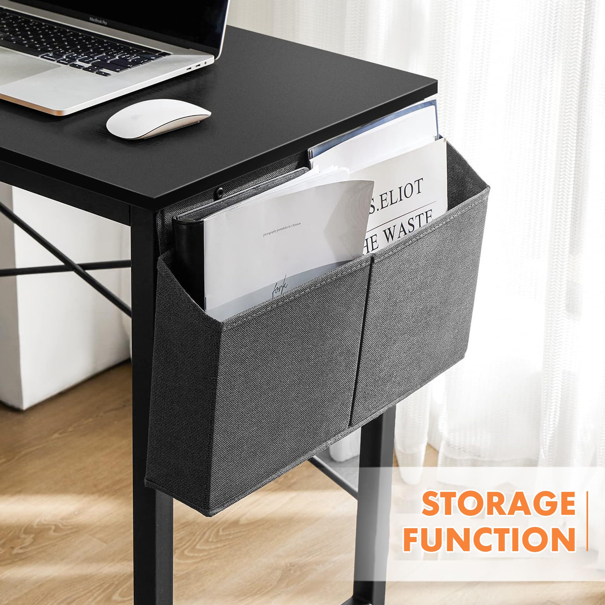 NEWBULIG Home Office Schreibtisch mit Ablage & Kopfhörerhaken Einfacher Moderna postazione di Lavoro, Nero, 33 inch