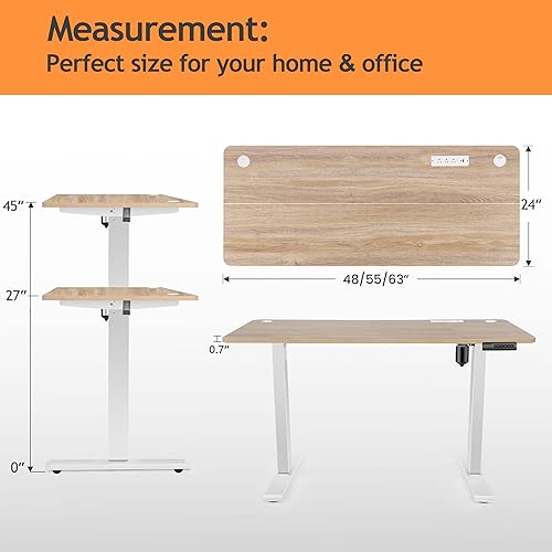 Miniatura 3 de Electric Standing Adjustable Height Desk 48'' x 24''Sit Stand Desk with Charging Station, 2 USB Ports, 3 Power Outlets, 27''-46'' Lifting Range