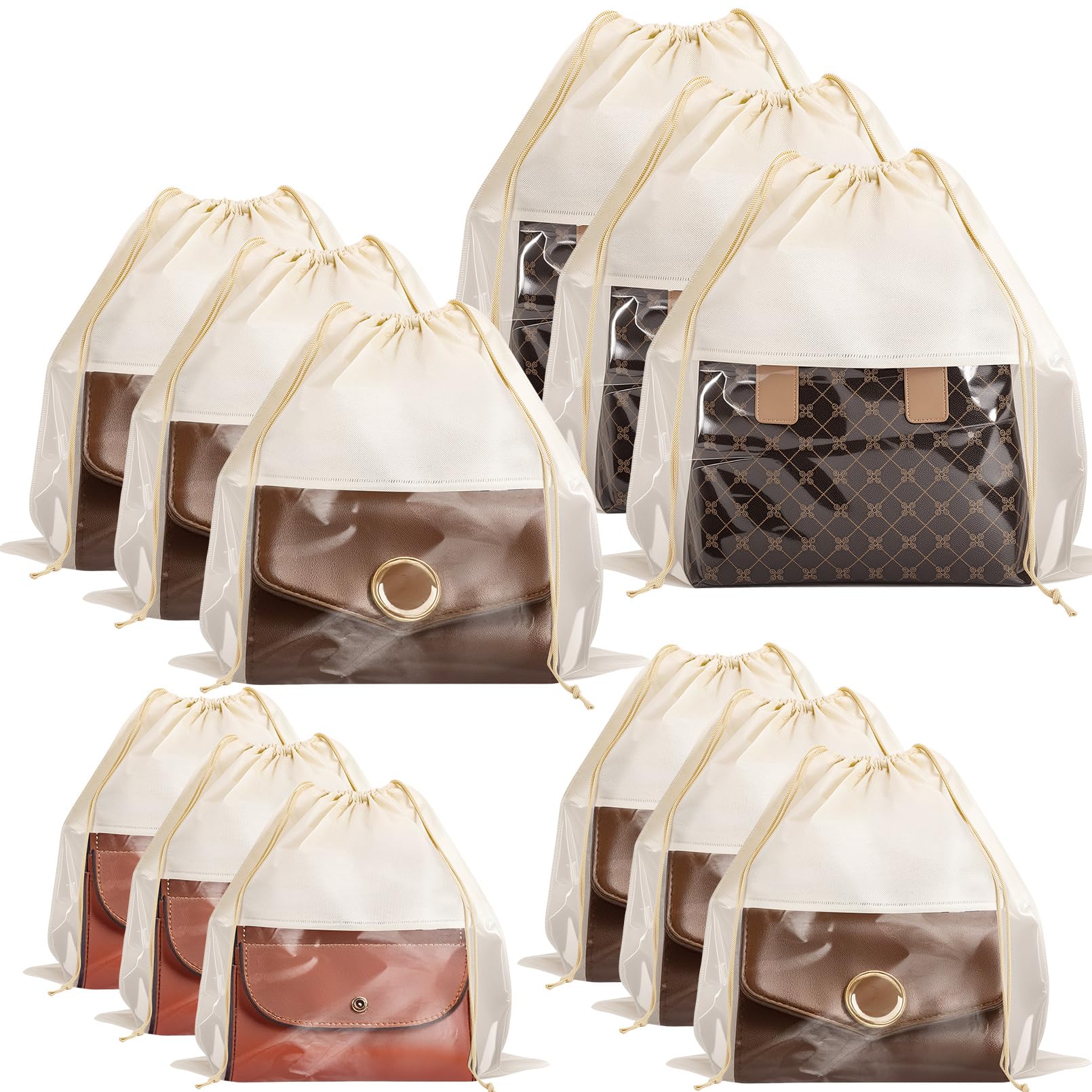 Sac de rangement en tissu non tissé lot de 12 avec cordon en 4 tailles pour chaussures et sacs