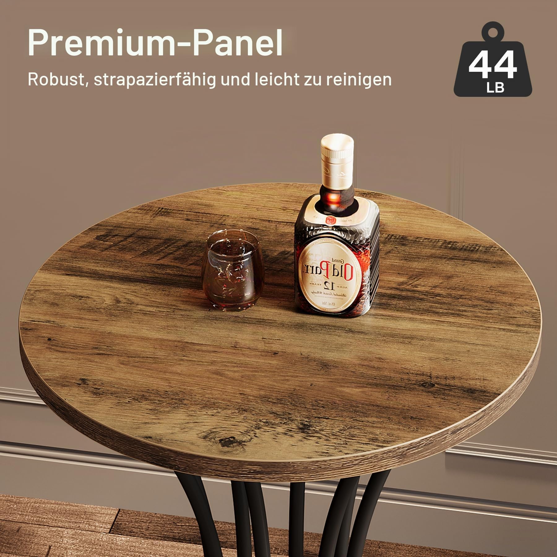 Tribesigns Runder Bartisch Stehtisch, 95 cm hoch, Holz-Bistro-Kneipentisch,Bistrotisch,Esstisch für 2 mit Metallsockel Tischplatte 60 x 60 cm, für Küche, Kaffee, Cocktail, braun (nur Tisch) (1)