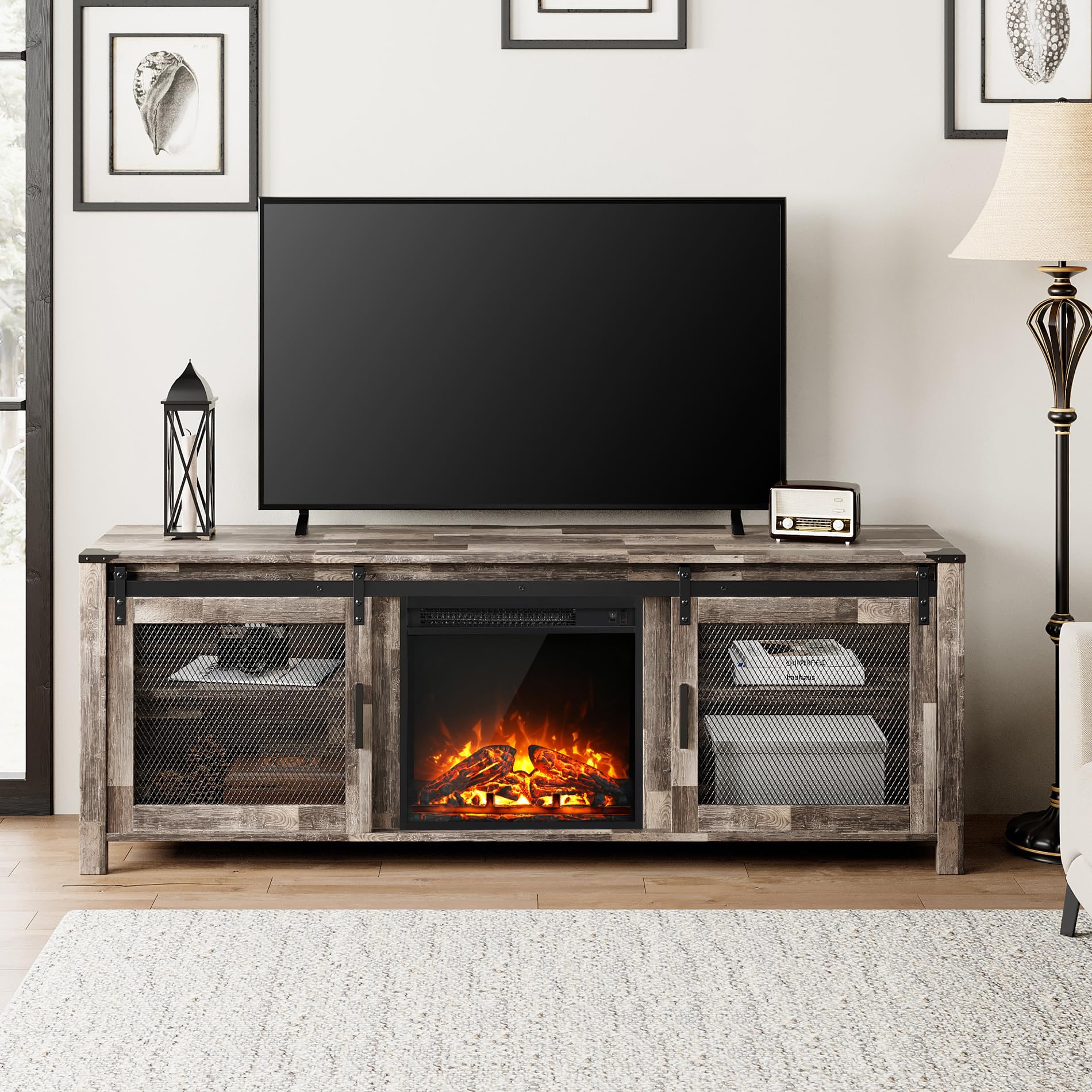 Amazon.com: WAMPAT Farmhouse TV Stand for 75 Inch TV with Fireplace,Wood  Entertainment Center with Sliding Barn Door,66 Media TV Console Table for  Living Room Bedroom,Dark Rustic Oak : Everything Else
