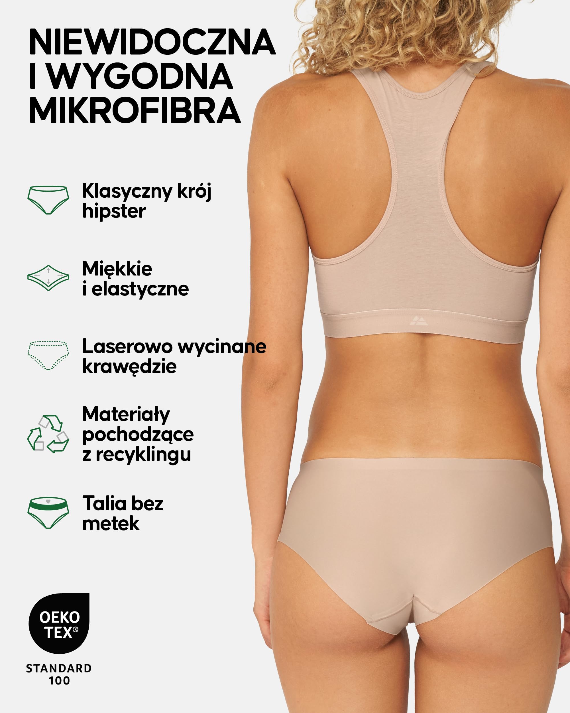 DANISH ENDURANCE Niewidoczne Figi Hipster dla Kobiet, Sportowe Majtki, Bielizna Niewidoczna, Mikrofibra 3 lub 5-Pak