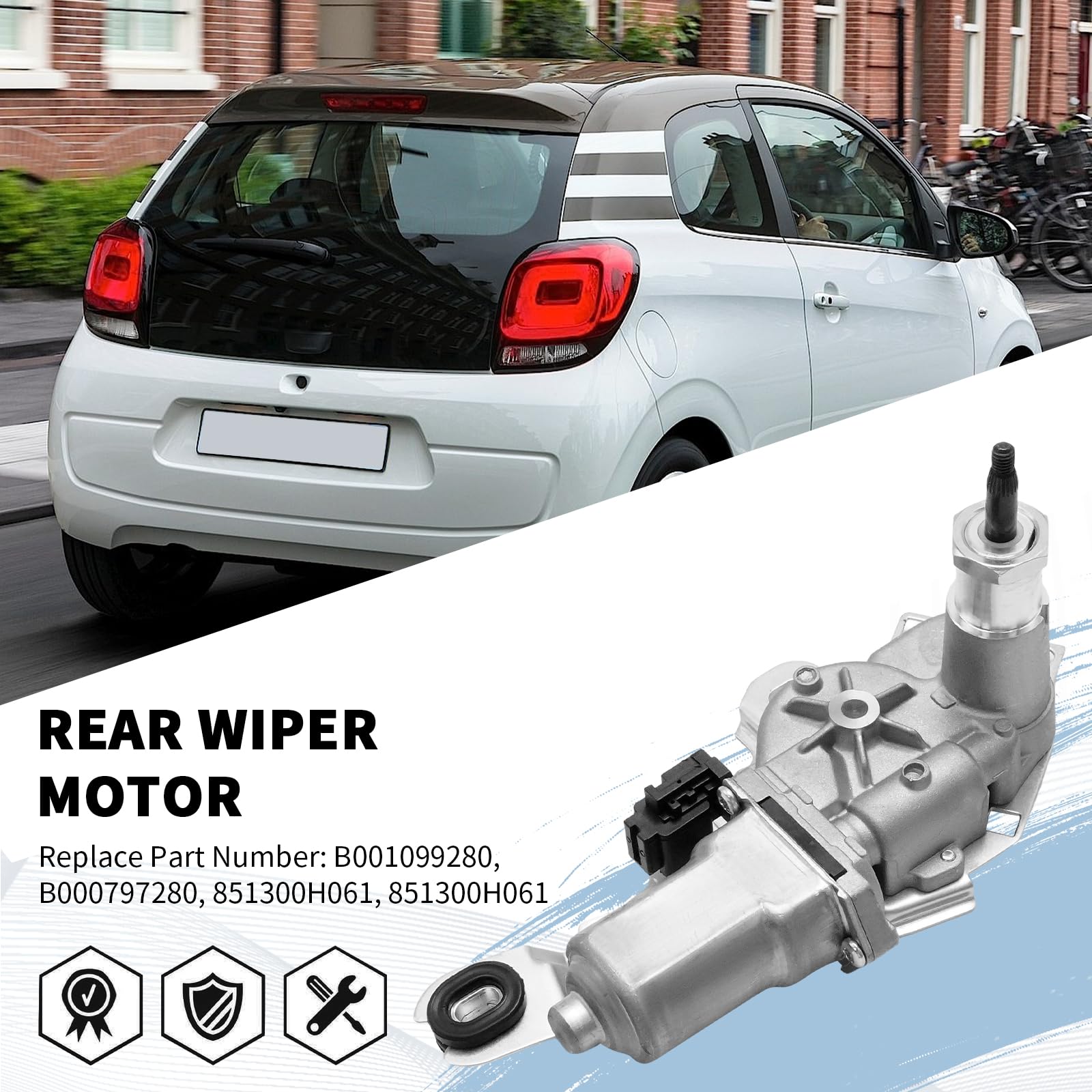 B001099280 Motore tergicristallo posteriore, Ricambio per Citroen C1 2014-2021, Ricambio per Peugeot 108 2014-2021, Ricambio per Toyota Aygo 2014-2021