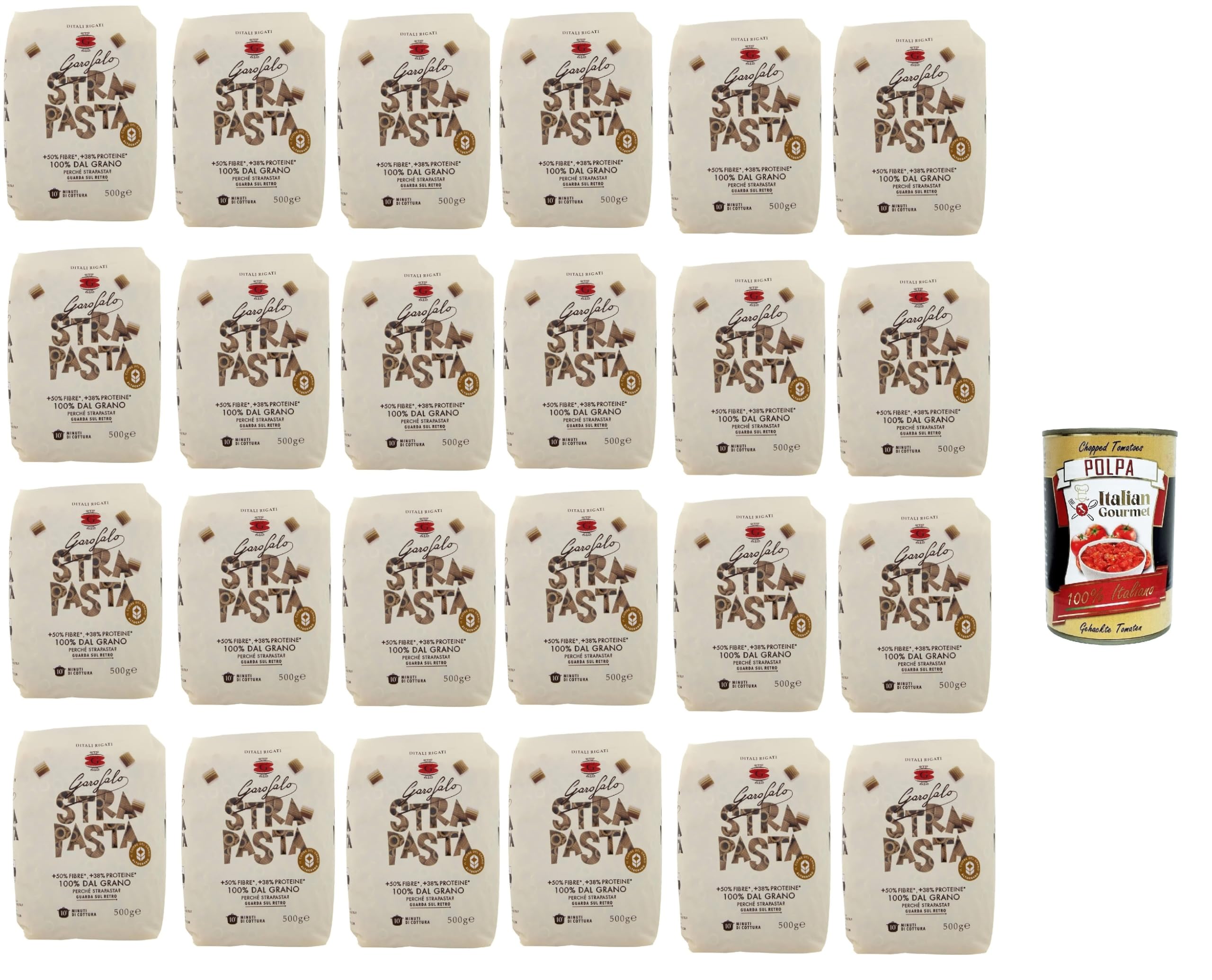 Italian Gourmet Bundle 24x Garofalo Strapasta Ditali Rigati 500g + Italian Gourmet Polpa, proteinreiche Pasta aus Hartweizengrieß, ballaststoffreich, kurze Röhrennudeln, Vorratspack 12kg