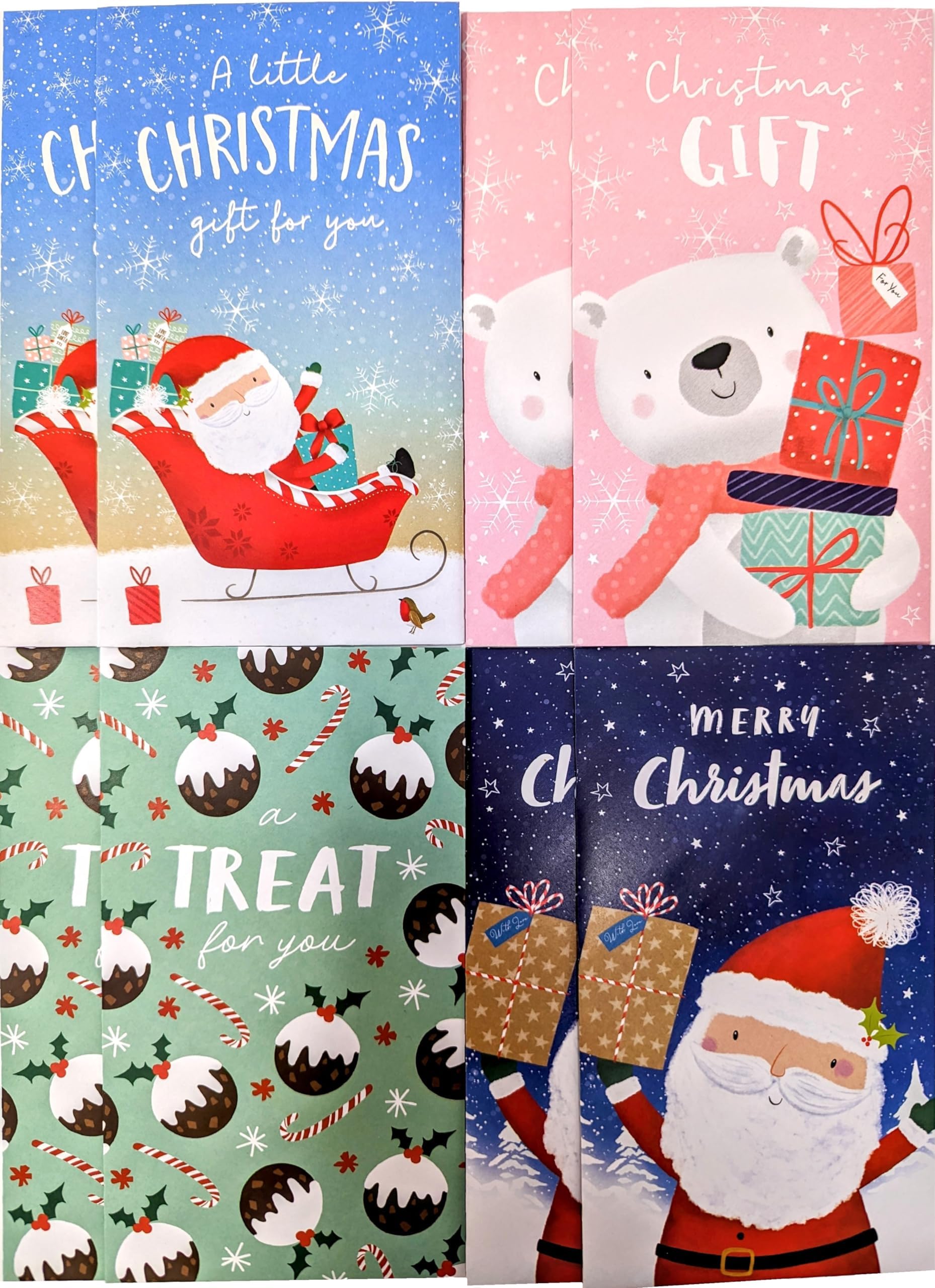 12 Christmas Money Wallets With Envelopes - 4 Festive Designs Santa