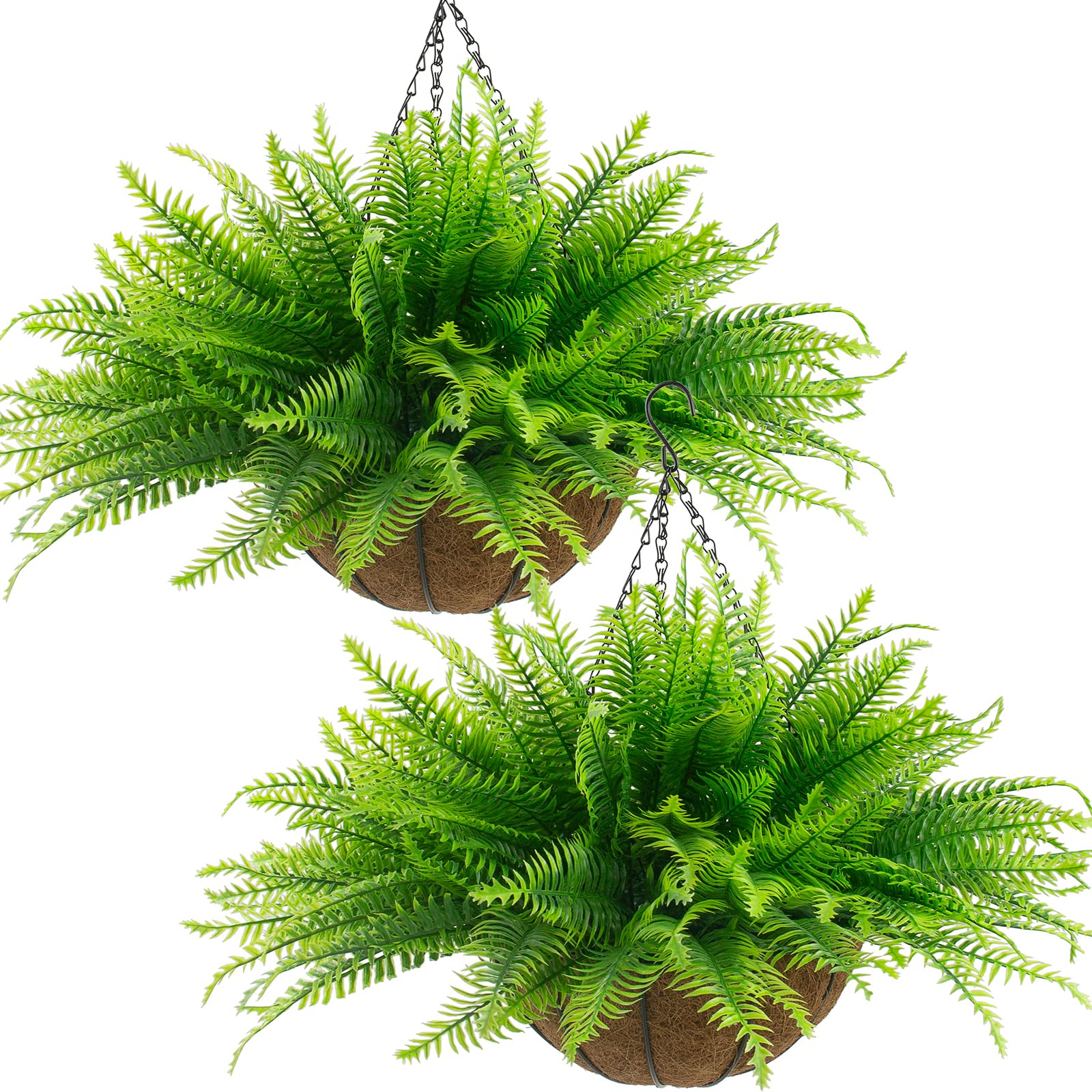 lovemoon 2 Pcs Fake Ferns Plant Baskets, Artificial Hanging Plants