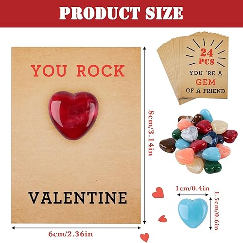 Miniatura 2 de Molandra Products Tarjeta de cristal de San Valentín, paquete de 24 tarjetas de San Valentín con piedra de cristal en forma de corazón, divertida