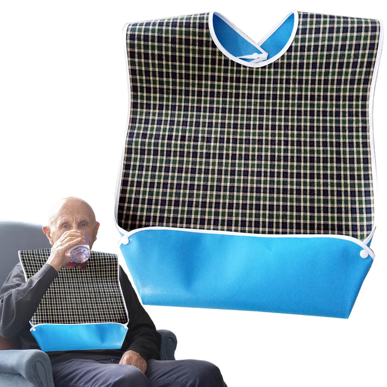 POCHY Adult Bibs for Eating, Unisex Adult Bibs, Waterproof & Washable Dining Clothing Protector, Adult Bibs with Crumb Catcher, Reusable Adult Bibs for Elderly