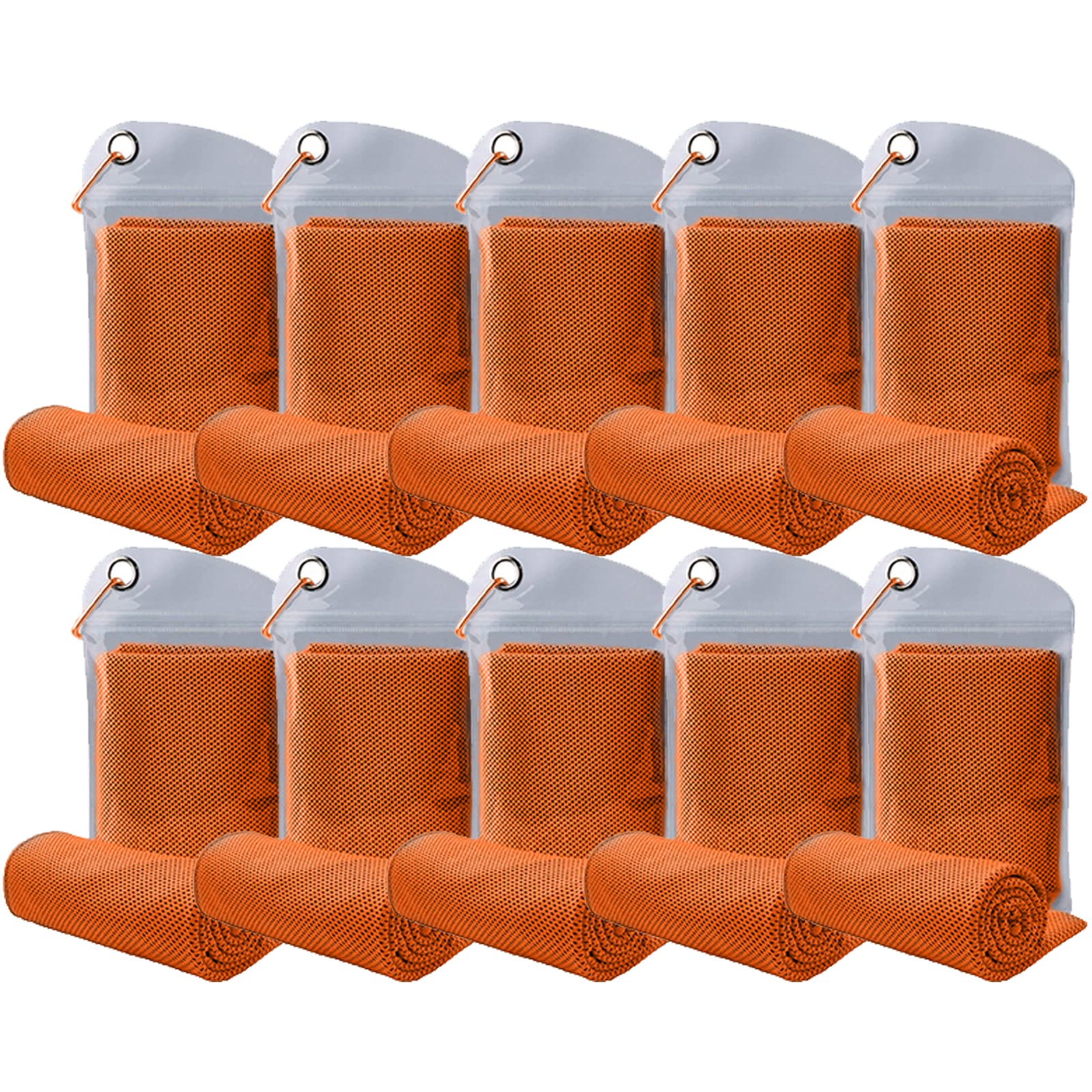 immoono 10 Pack Cooling Towels Bulk Microfiber Ice Towel Quick Dry Breathable Chilly Sweat Towel Stay Cool Towel for Neck Face Yoga Gym Workout Running Pilates Beach with Carabin Bag, 40x12'', Orange
