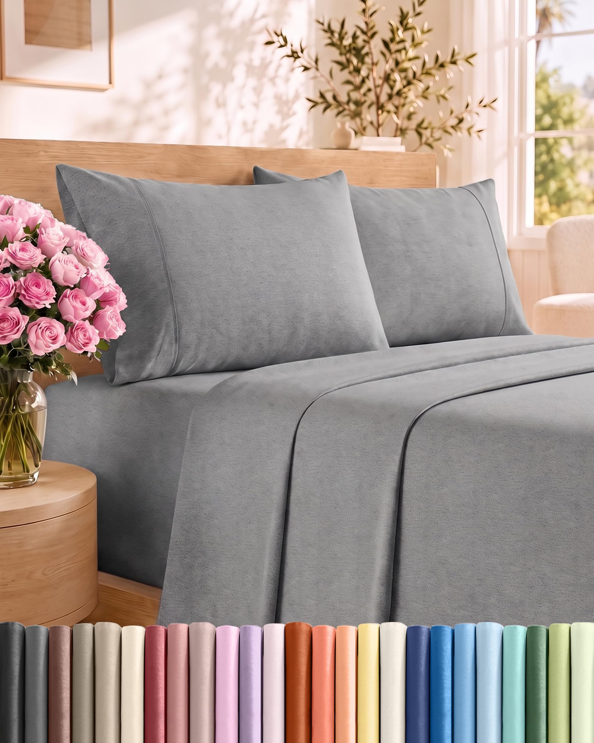 Cal King Size 4 Piece Sheet Set - Breathable &amp; Cooling - Heathered Grey