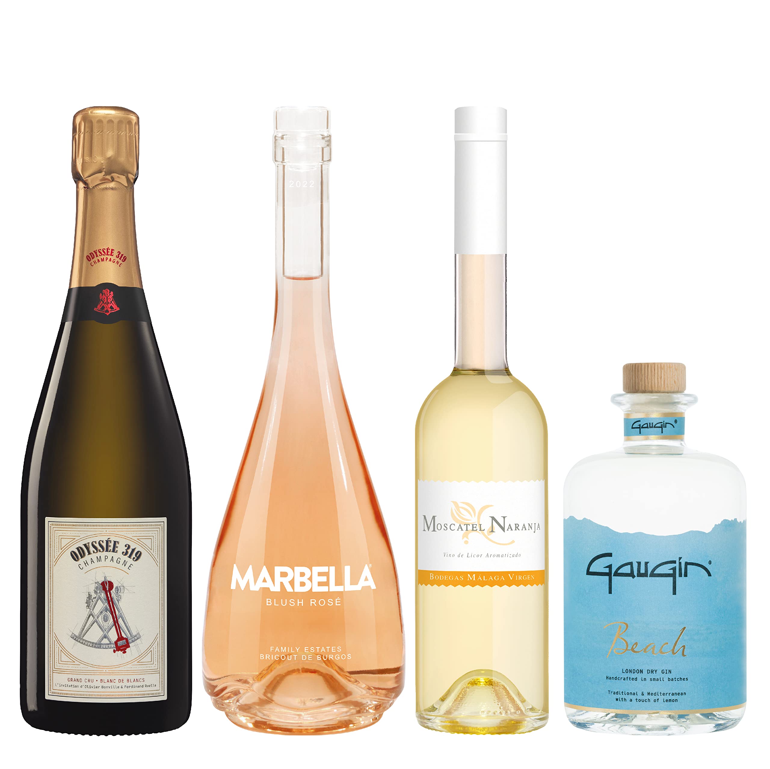 Love on the Beach Pack - Odyssée 319 Blanc de Blancs 75cl - Marbella Blush Rosé 75cl - Moscatel Naranja 50cl - GauGin Beach 70cl