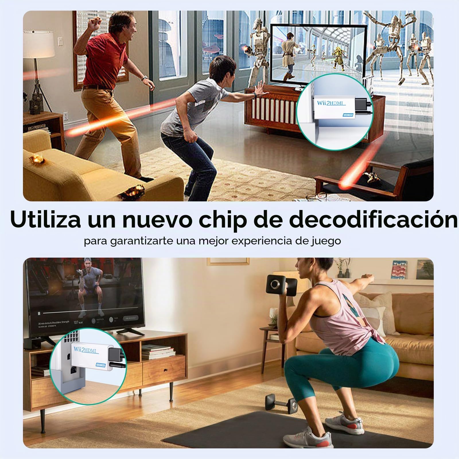 GANA Wii a HDMI Adaptador, Wii a HDMI convertidor Conector con Salida de vídeo de 1080p/720p y 3,5 mm Audio - Soporta Todos los Modos de visualización de Wii