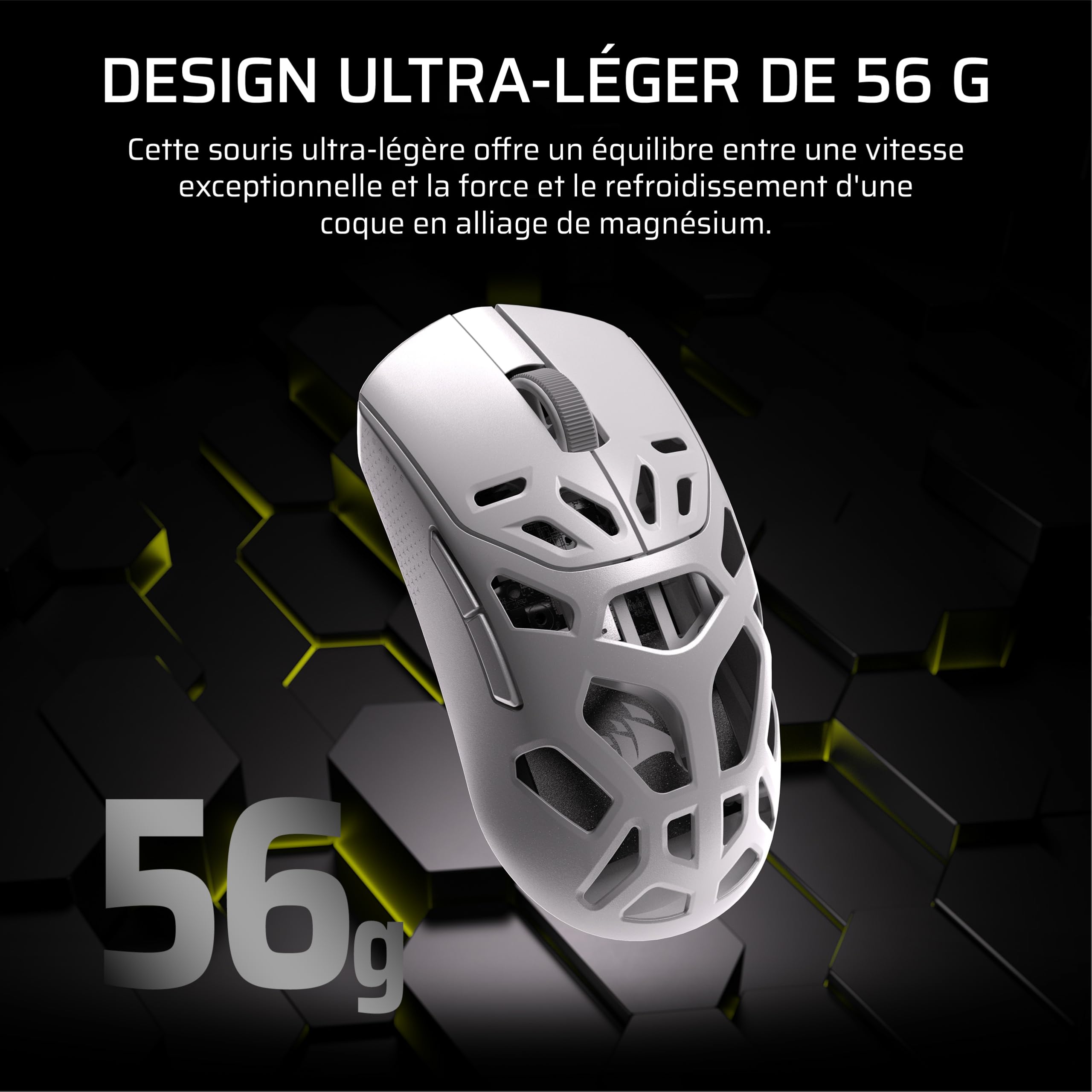 Corsair Sabre v2 Pro MG sans Fil Souris Gaming, 33 000 DPI – Blanc | D’Interrogation de 8 000 Hz, Coque en Alliage de Magnésium de 56 g, Jusqu'à 170 Heures D'autonomie de la Batterie, Web Hub