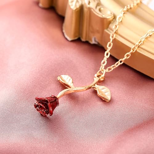 Miniatura 4 de Sureio Tiaras de rosas rojas para novia, coronas de reina, collares largos personalizados, aretes colgantes de flores de rosa, joyería de flores