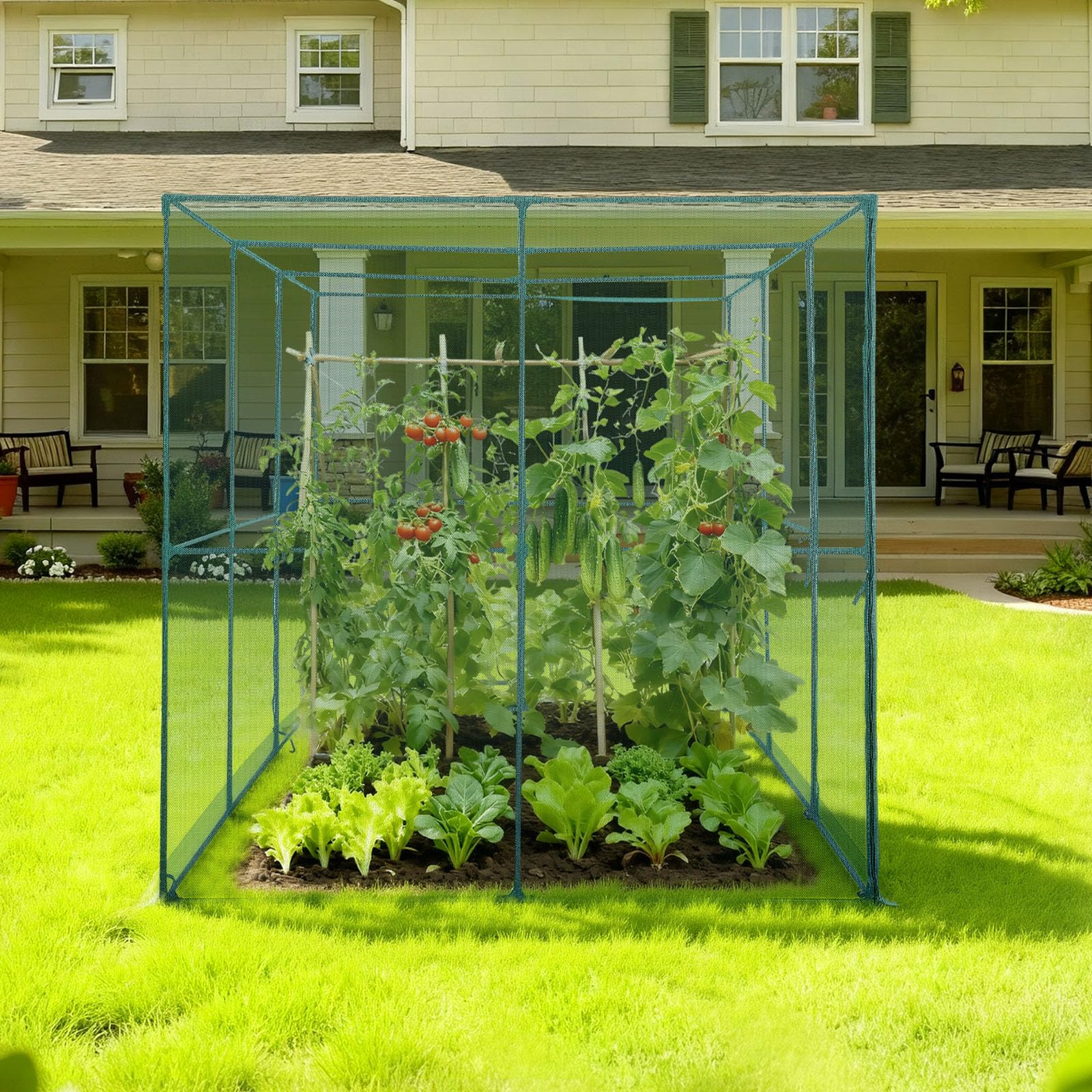 VEVOR Jaula Protectora para Cultivos, con Puerta con Cremallera, Resistente al Viento, Cubierta para Bancales Elevados de Exterior, para Jardín, Patio o Césped, 2900 x 1940 x 1940 mm, Color Verde