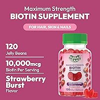 Vista 2 de Biotin Jelly Bean - Vitaminas gomosas, biotina de máxima fuerza para el cabello, la piel y las uñas, 10,000 mcg por porción, vitaminas