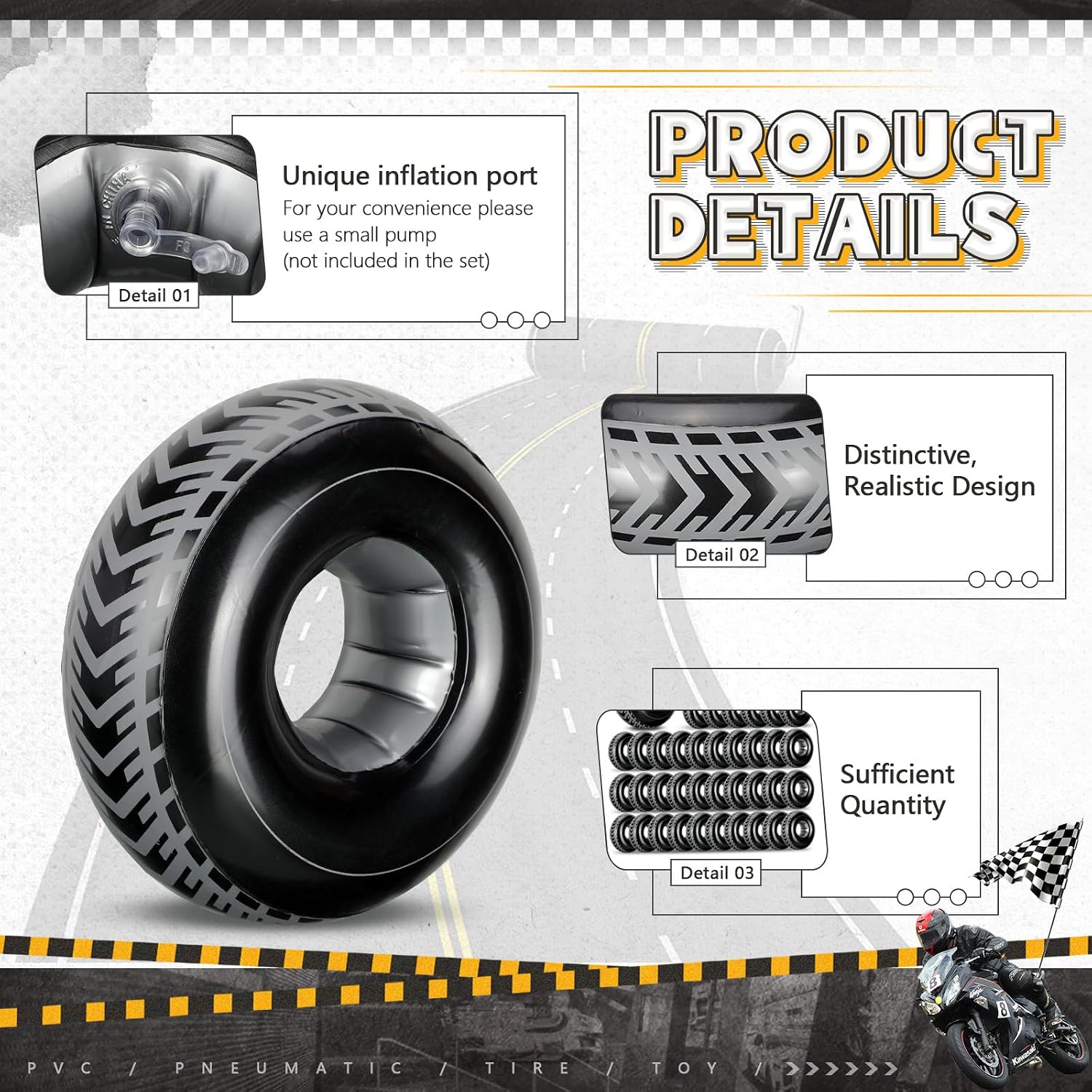 30 Pcs 7.2 Inches Mini Inflatable Tires Tubes Racing Car Party Supplies Blow up Tires Inflatable Racing Car Party Decor Swimming Pool Floats for Car Themed Birthday Party Decorations image 3