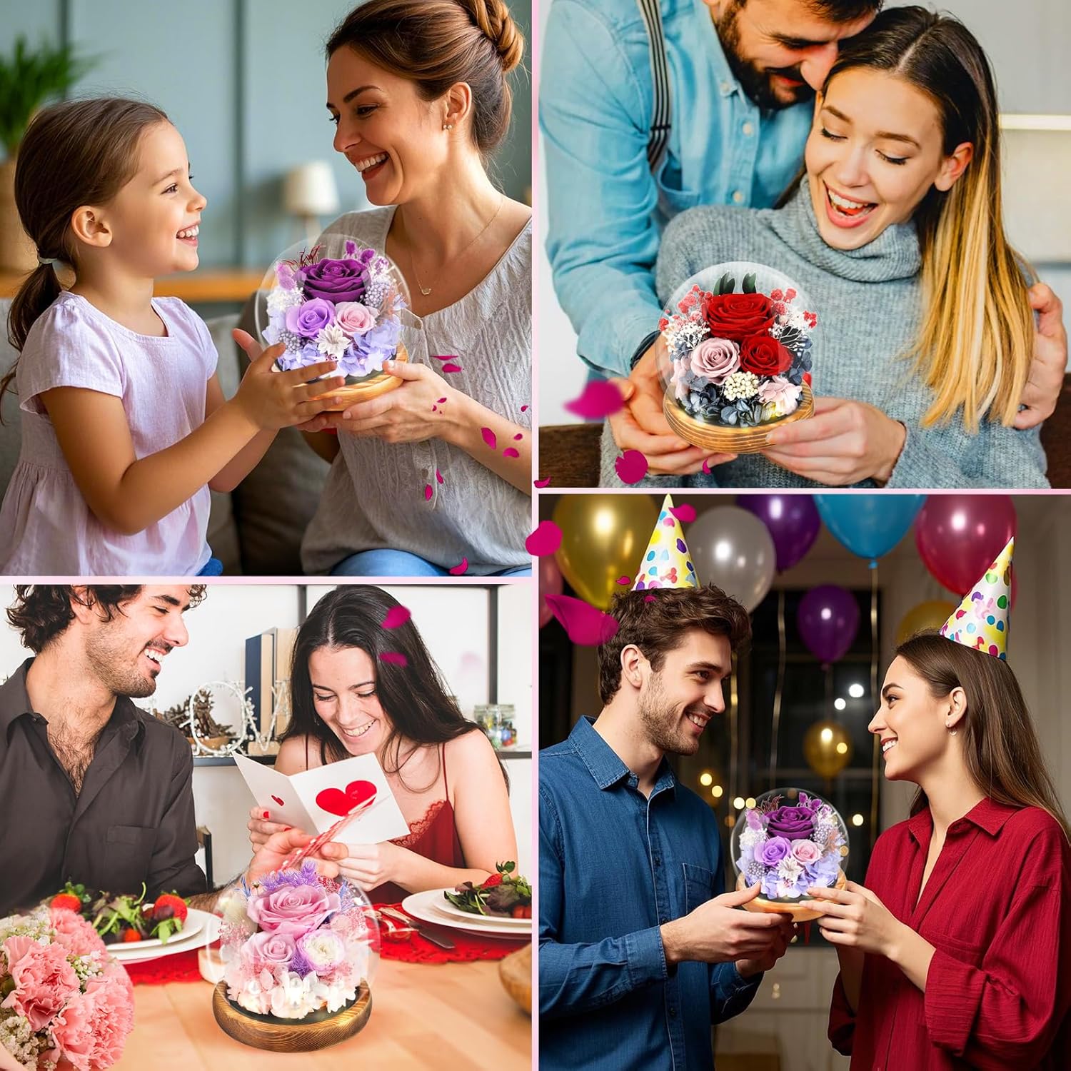 Preserved Flowers Rose in Glass Dome Forever Flowers Valentines Day Gifts for Her Eternal Roses with Light Long-Lasting Real Flowers Mothers Day Birthday for Women Mom Grandma, Purple - Image 7