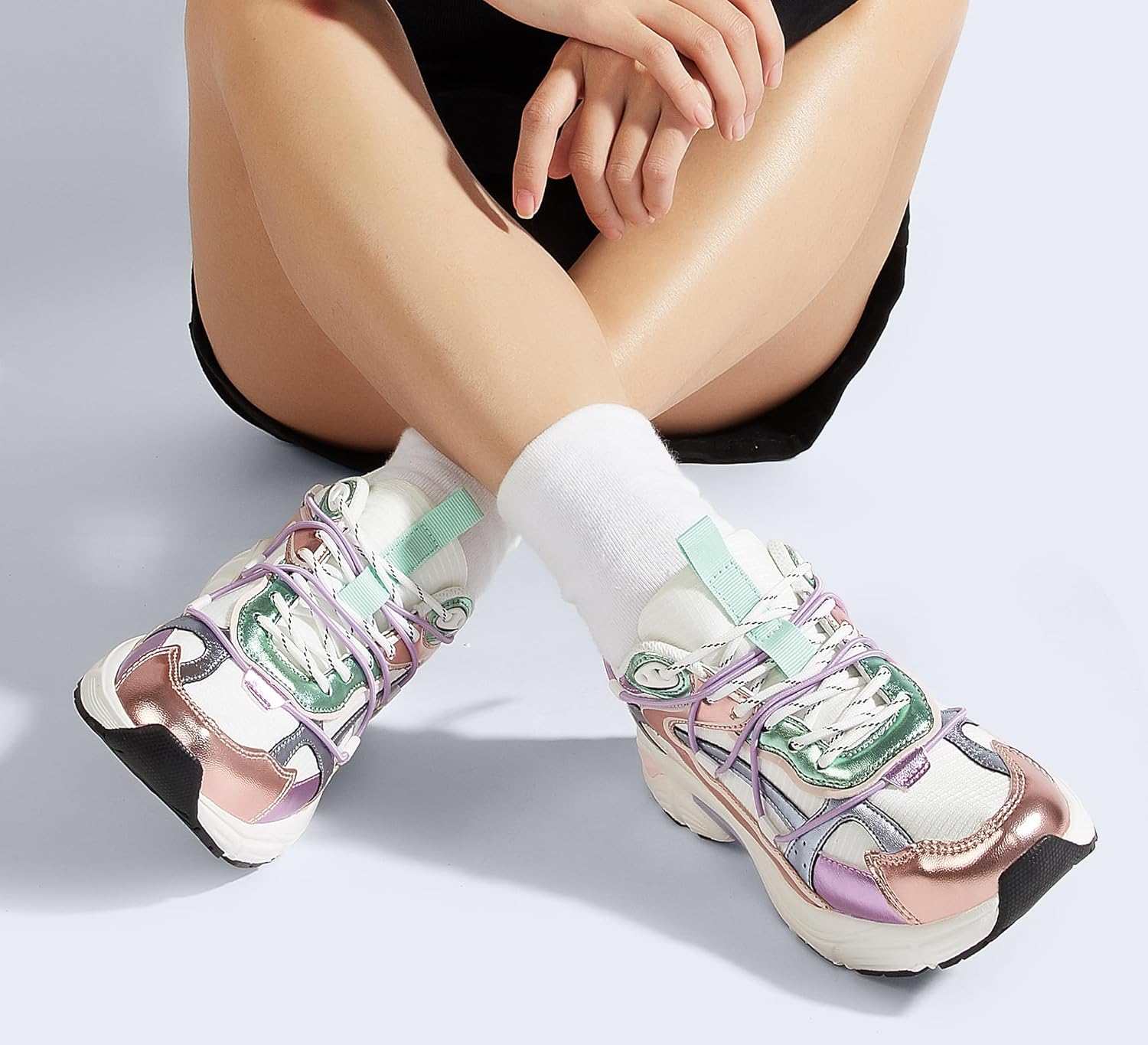 LUCKY STEP Women's Fashion Walking Shoes Running Platform Mesh Casual Sport Gym Work Adjustable Lace Lifestyle Stylish Trendy Athletic Tennis Shoes - Image 2