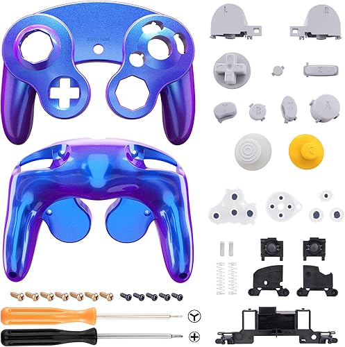 Miniatura 2 de eXtremeRate Placa trasera brillante color morado camaleón para Nintendo Gamecube Controller carcasa de repuesto con botones para Nintendo Gamecube
