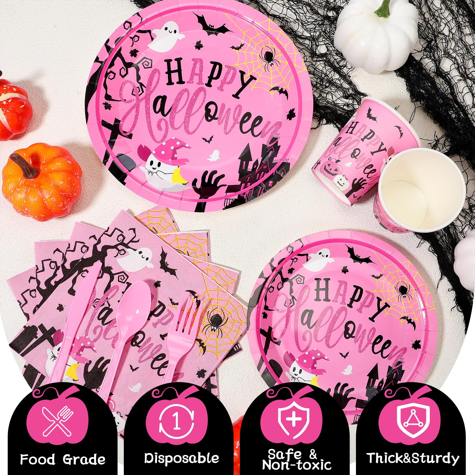 Amazon.com: Sieral 171 Pcs Pink Halloween Party Supplies Serve 24