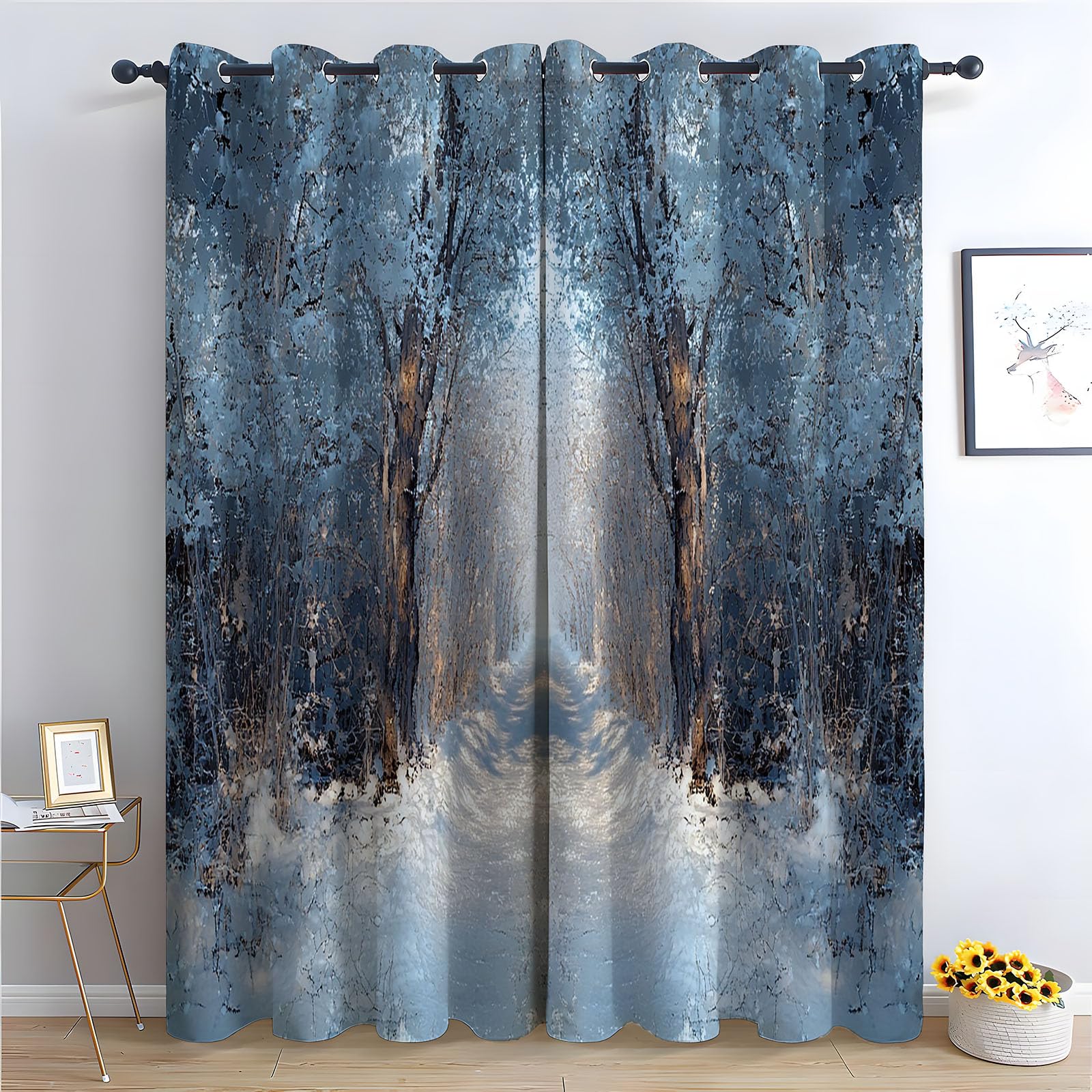 WQBQKKX Abstract Line Curtains Long for Living Room Gray Eyelet Curtain Botanical Thermal Insulated Noise Reducing Drapes Window Treatment-52 W x 84" L (Pack of 2)