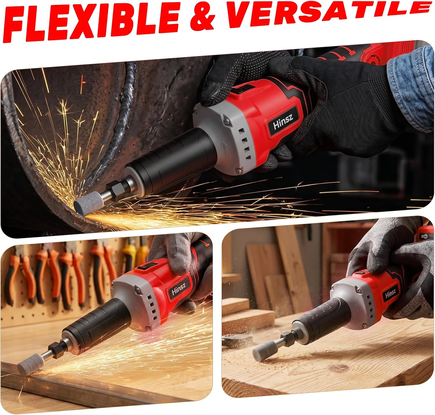 Die Grinder Compatible with Milwaukee 18V Battery(NO Battery), 1100W Cordless Electric Grinder with 3 Adjustable Speed up to 26000RPM, 1/4" Collets for Polishing, Cutting, Rust Removal(Tool Only)