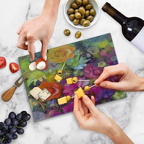 Miniatura 9 de Ambesonne Tabla de cortar vino con copas de bebida roja y blanca servidas, sabor gourmet francés, vidrio templado decorativo y resistente para