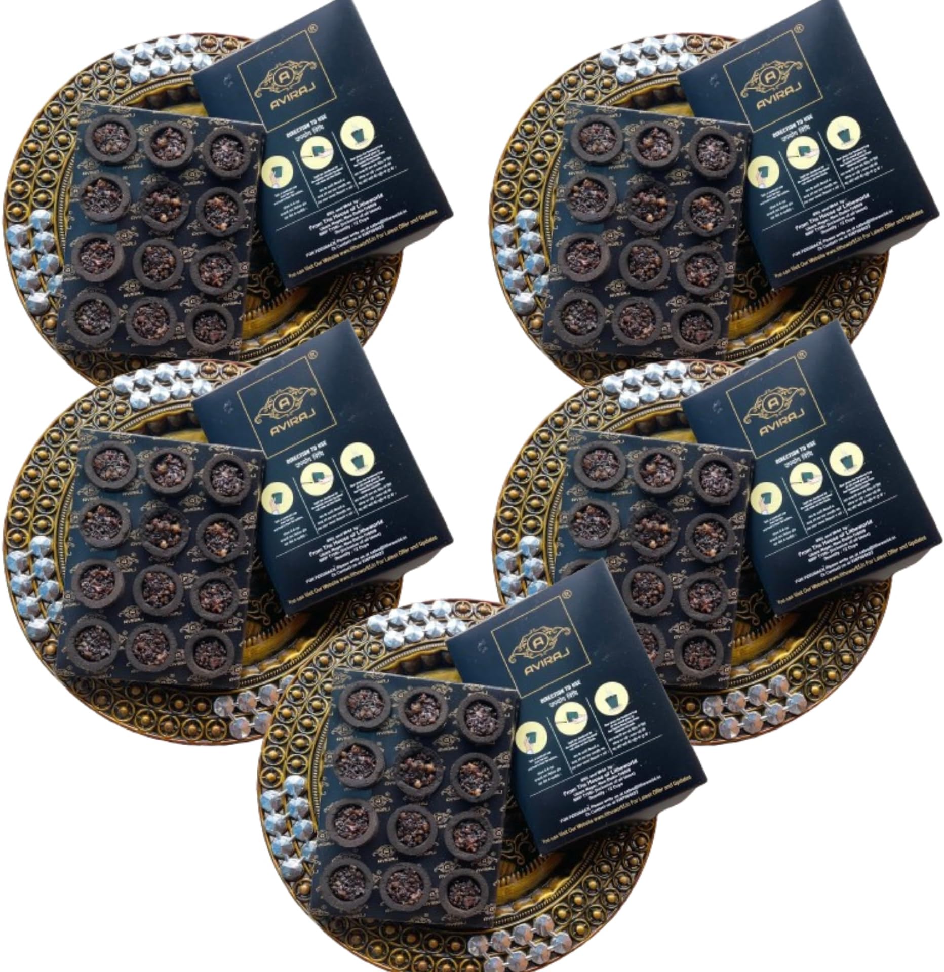 Aviraj Sambrani Dhoop Cups for Pooja (60 Cups) | Havan Cups for Pooja, Loban Cups | Natural Ingredients Guggal/Loban Dhoop Original | Dhoop Cones | Pack of 5 (12 Cups/Pack + 1 Burner Plate/Pack)