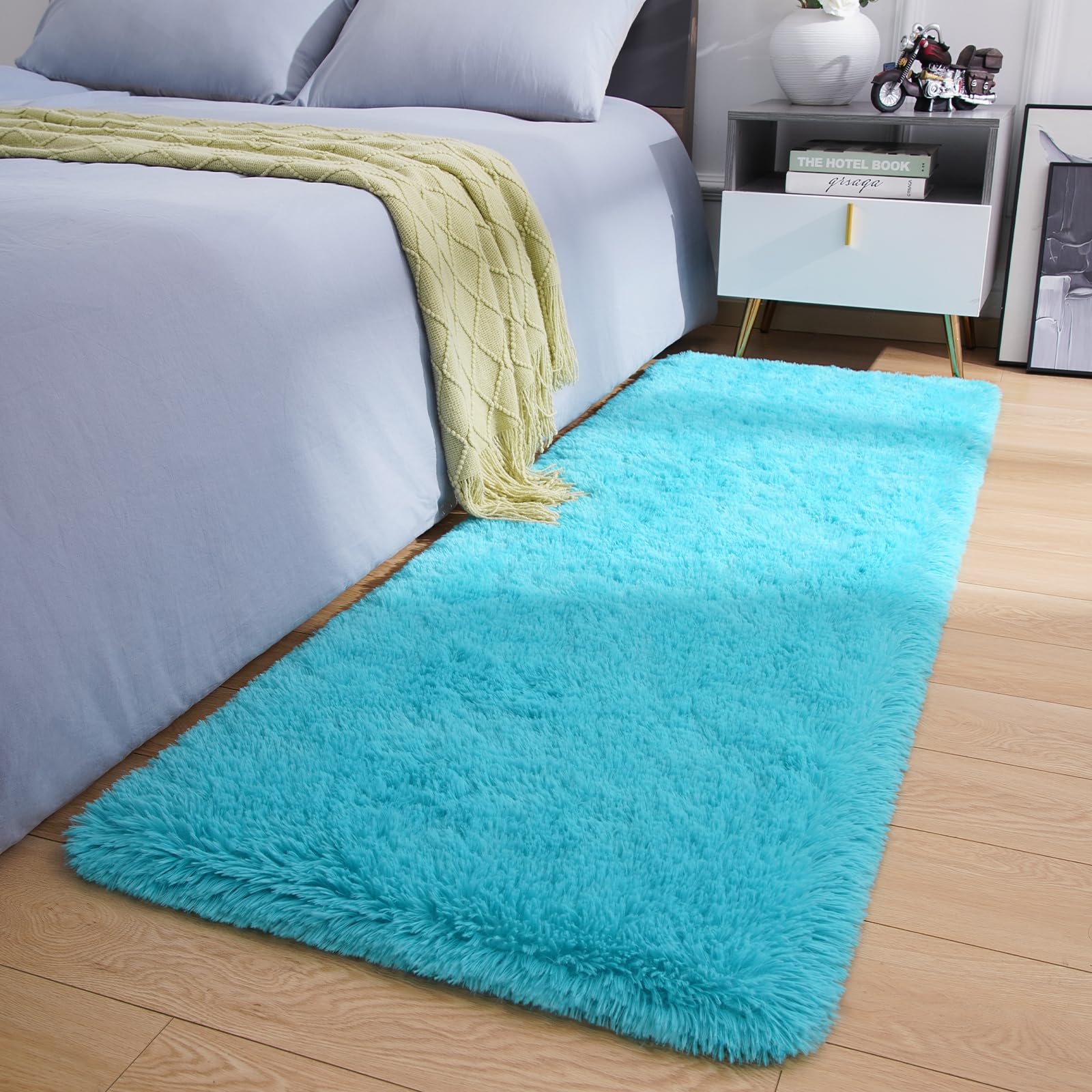 Amearea Shag Fluffy Runner Rug for Bedroom Girls Living Room, 2x6 Feet Extra Soft and Fuzzy Shaggy Rugs, Non Slip, Indoor Floor Long Carpet Mat for