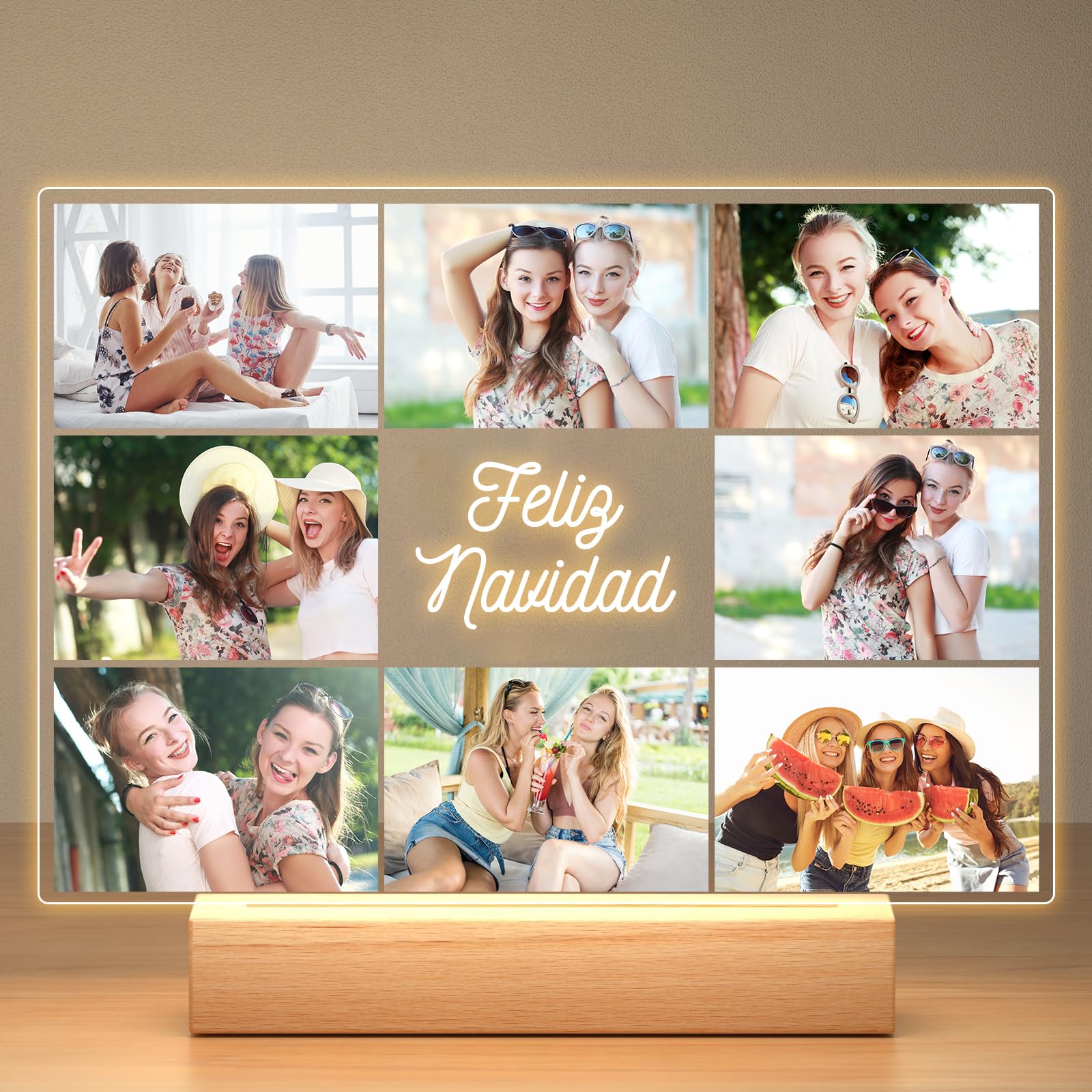 KoxSmar Regalos Navidad Personalizados para Familiares y Amigos, Cuadro Personalizado con Foto, Marcos Personalizado con Foto, Placa Personalizada de Acrílico con Luz Nocturna