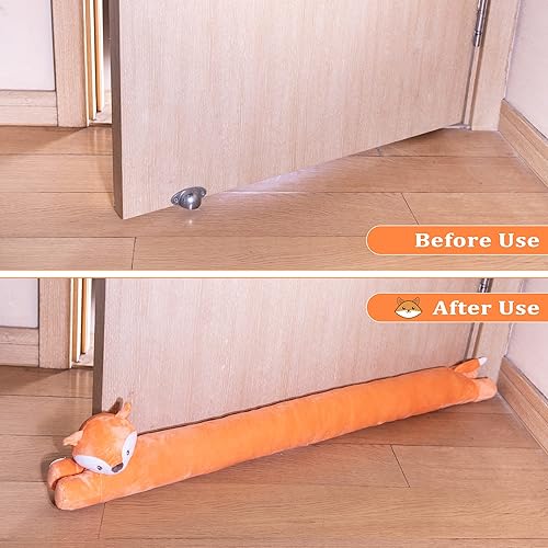 Miniatura 6 de My OLi Tope de corrientes de aire para debajo de la puerta de 36 pulgadas, diseño de zorro, resistente, bloqueador de corrientes de aire, ruido,