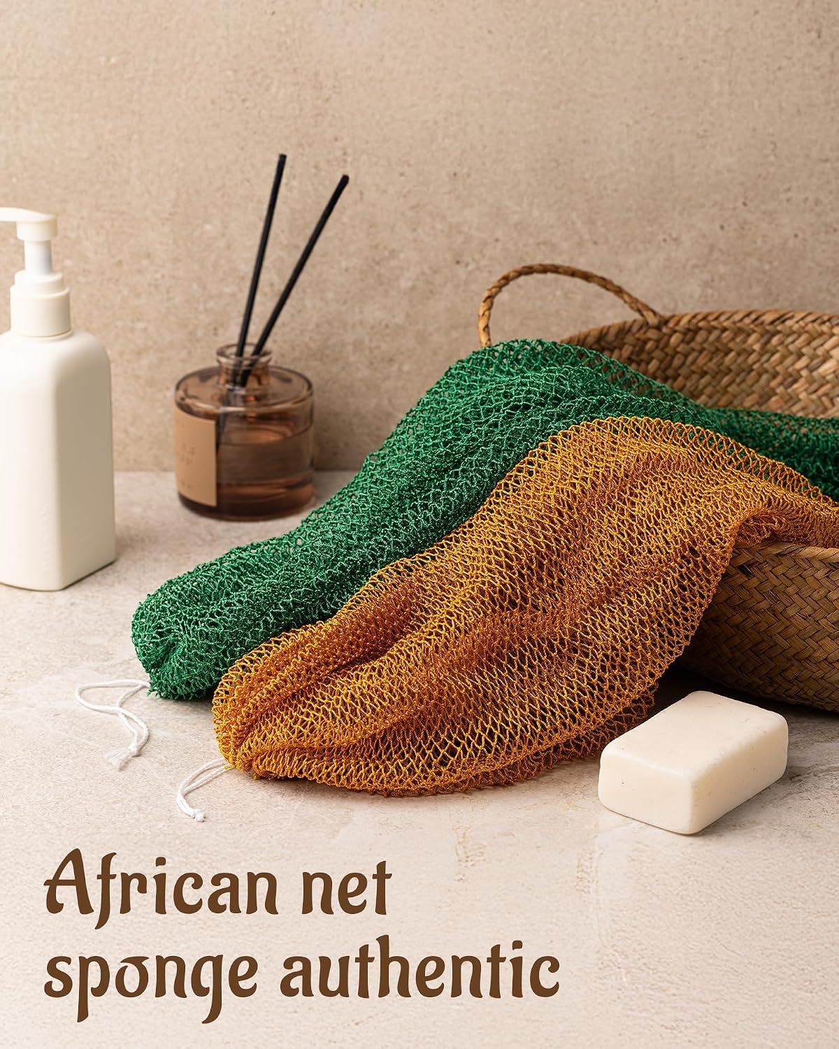 African Net Sponge Authentic with Knots - Exfoliating Washcloth Towel, Back Scrubber for Shower Bath, Exfoliating Body Scrubber Exfoliator, African Rags Wash Cloth Loofah Lufa Sponge image 2