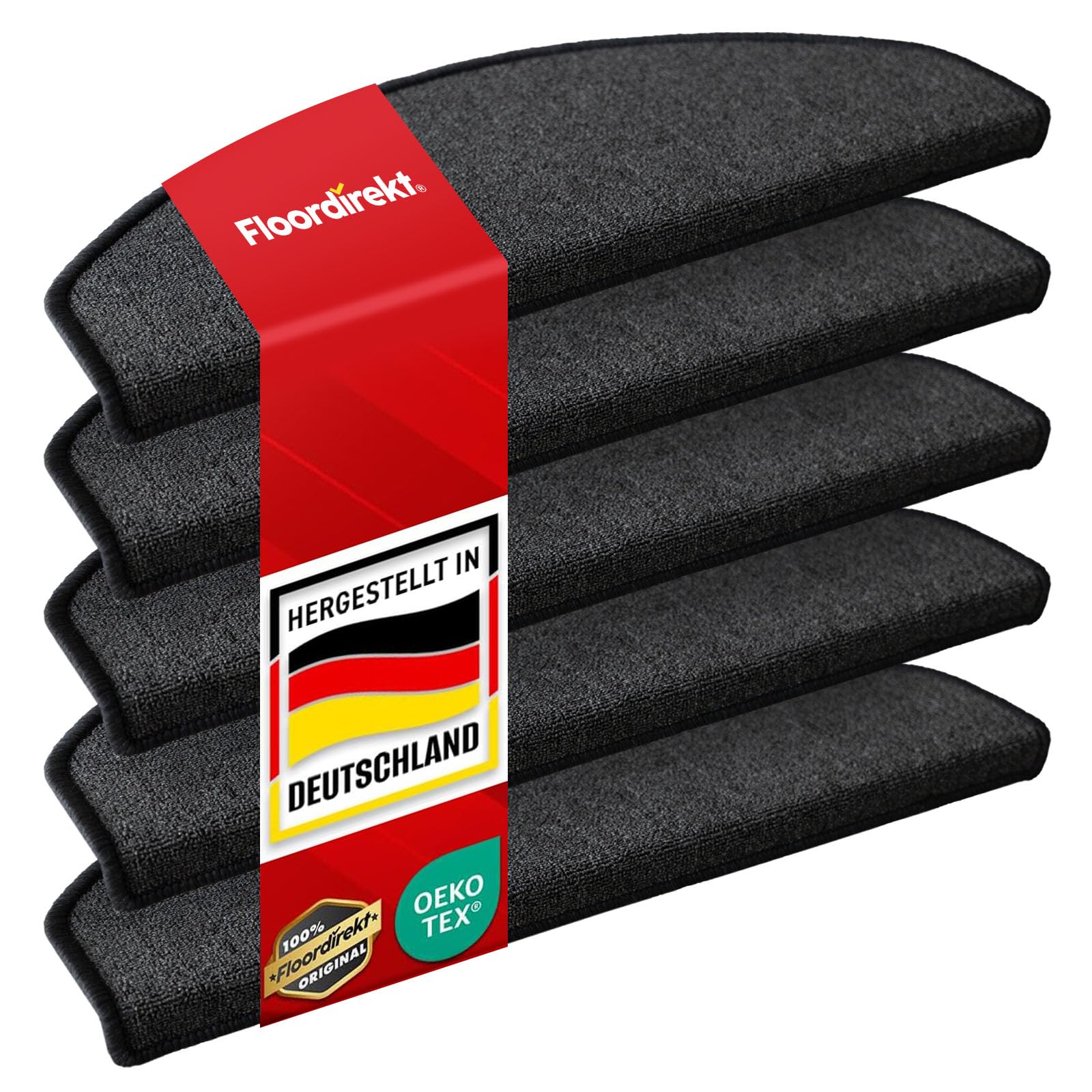 Floordirekt Treppenstufen Matten - London Pro Anthrazit - 1 Stück Stufenmatten Treppenteppich halbrund 25x65 cm