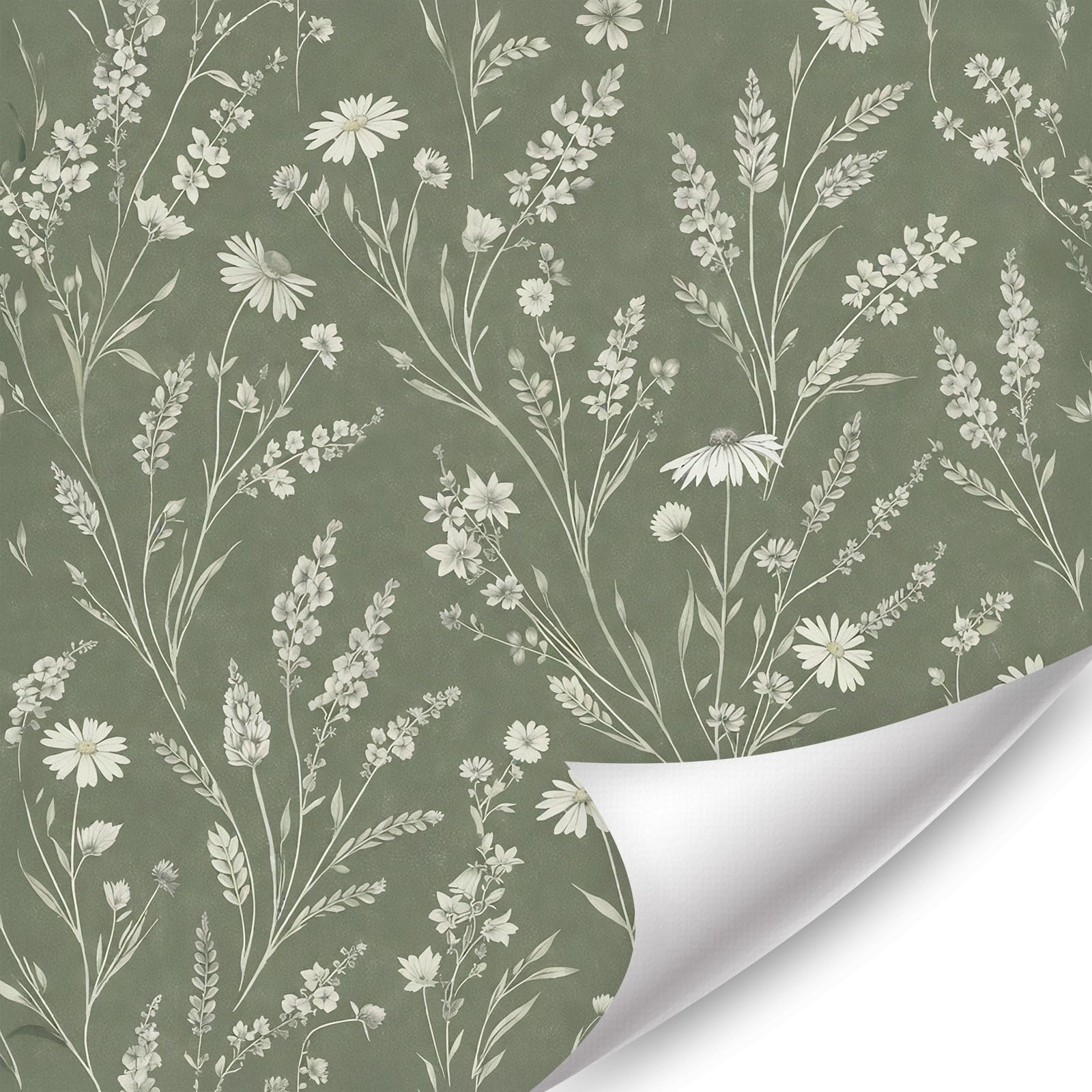 TOARTi Boho Green Wallpaper Flowers Peel and Stick Wall Stickers 44x300cm
