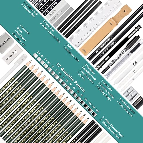Miniatura 3 de KALOUR Paquete de 54 lápices de dibujo de bocetos con cuaderno de bocetos, incluye grafito, lápices de carbón y herramientas de artistas,