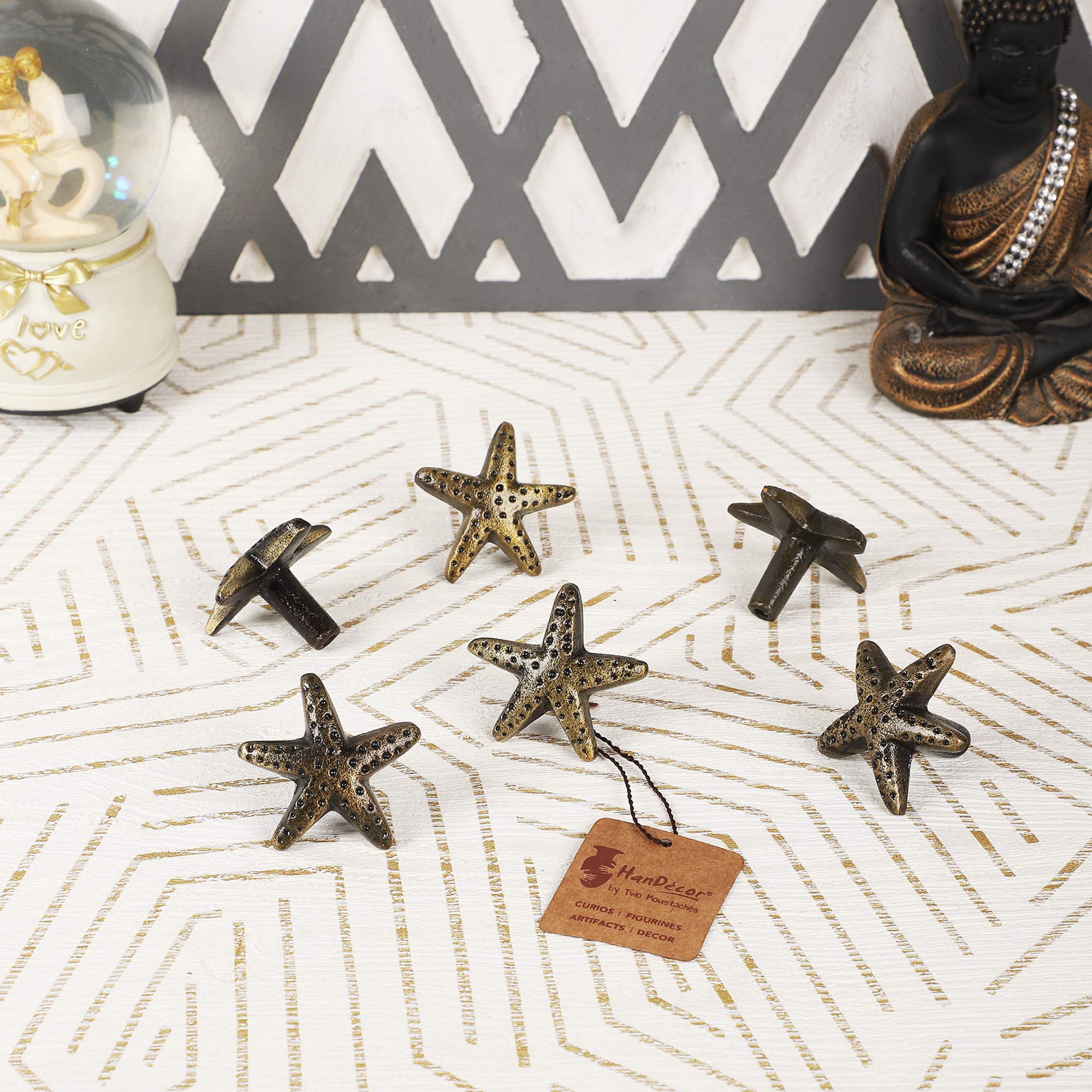Two Moustaches Star Fish Design Cabinet/Wardrobe Knobs (Antique Brass, Pack of 6)