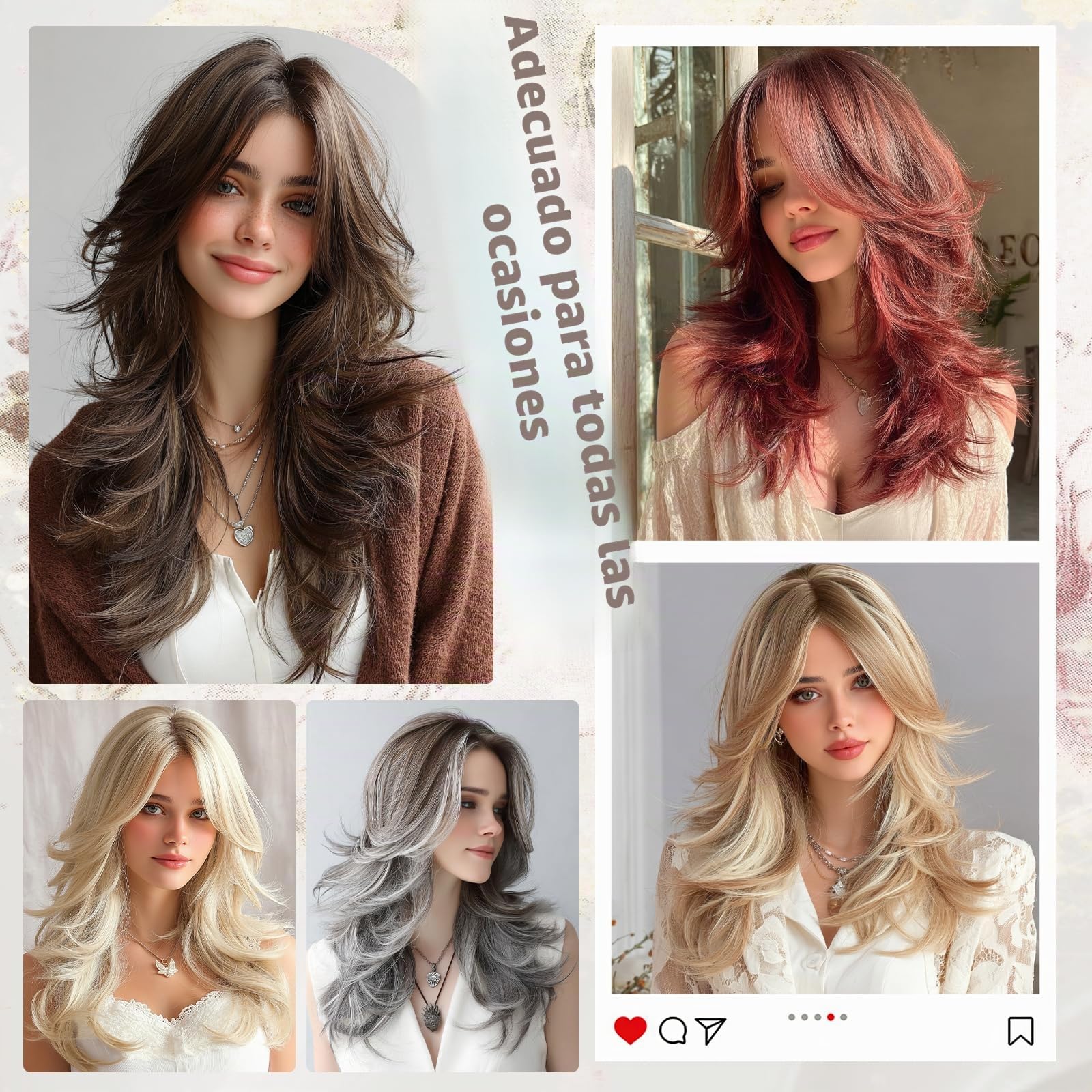FESHFEN Peluca Largas Onduladas para Mujeres Natural Layered Pelucas de Pelo Sintética Resistente Wig para Uso Diario en Fiestas Cosplay, 50 cm Reflejos Rubio