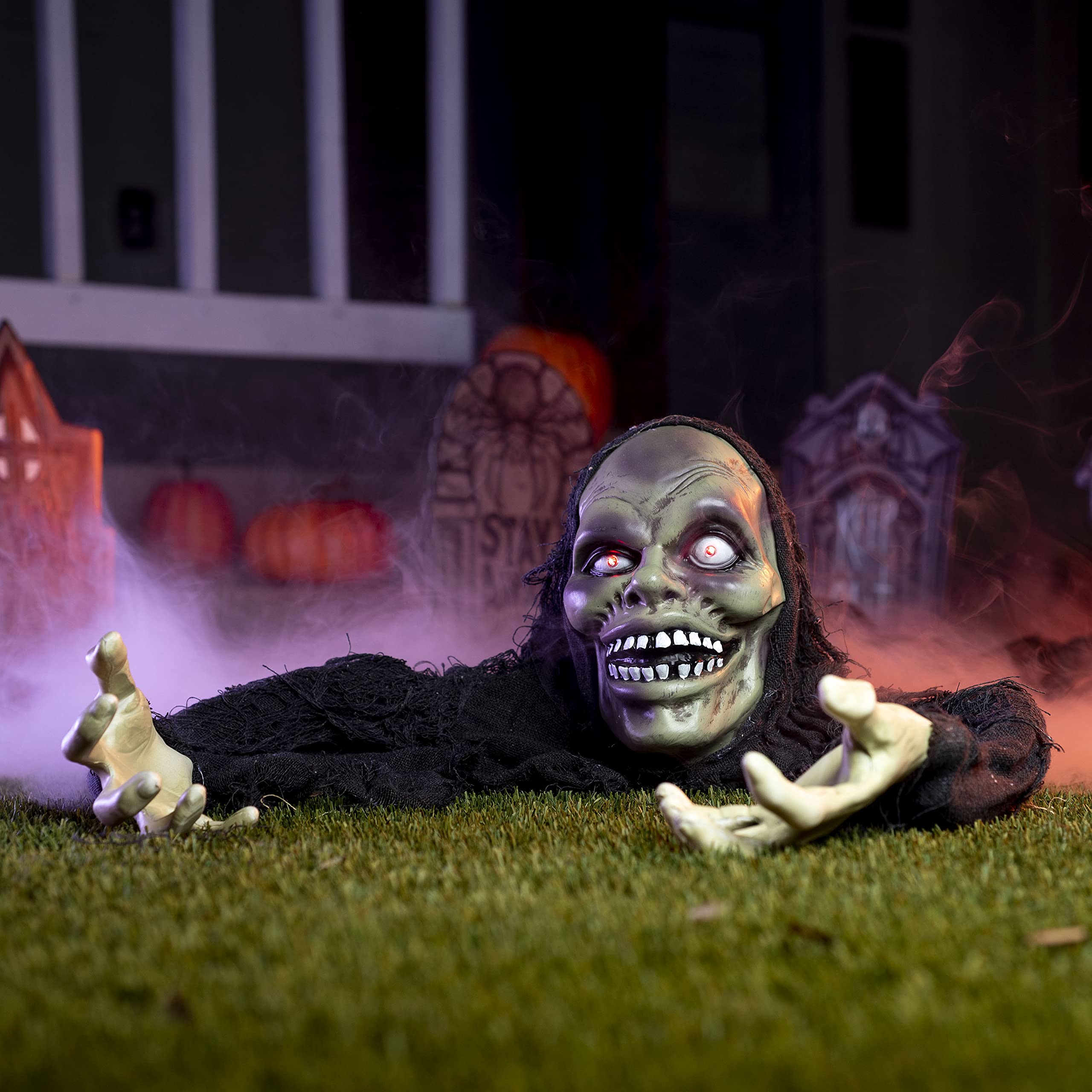 Decoración De Halloween Zombie Rompemuebles | Ojos Rojos Iluminados Y Sonido Aterrador | Activación Por Movimiento | Exterior E Interior