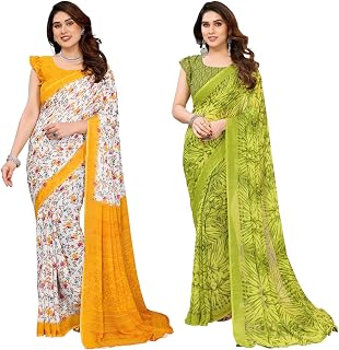 KASHVI SAREES Women's Printed Georgette Saree With Unstitched Blouse Piece (Pack Of 2) -P2_1812_2_1743_3 Price In India