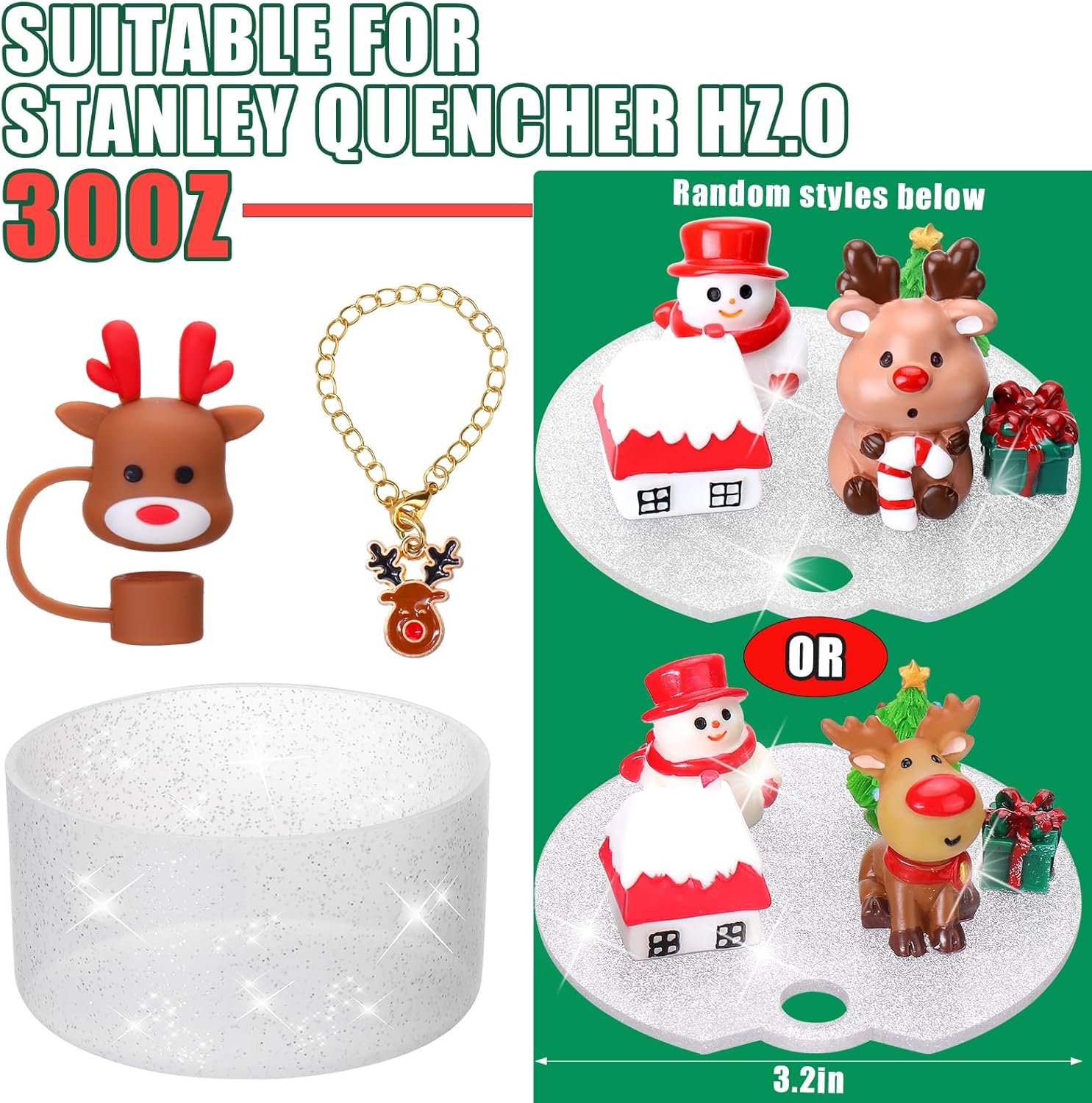 Mity rain Cup Accessories for Stanley Cup 30oz 40oz,Including Boot, Silicone Straw Topper Cover Cap, Lid Charms for H2.0 Tumbler Accesorios (Christmas Deer) (30OZ) - Image 2