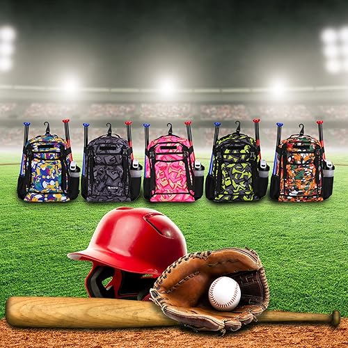 Miniatura 6 de ZOEA Mochila para bates de béisbol juvenil, equipo de T-Ball y softbol y equipo para jóvenes, gran capacidad para 2 bates, casco, guantes, tacos,