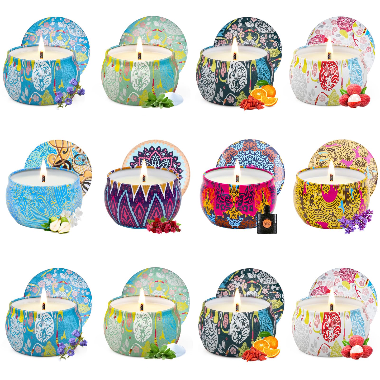 Juego 12 PCS Velas Aromáticas Cera de Soja, Velas Perfumadas Ideal, Regalo Mujer Juego de regalo Velas para el Hogar Vela de Viaje Velas Decorativas Regalos Originales para Mujer Madre, Amante