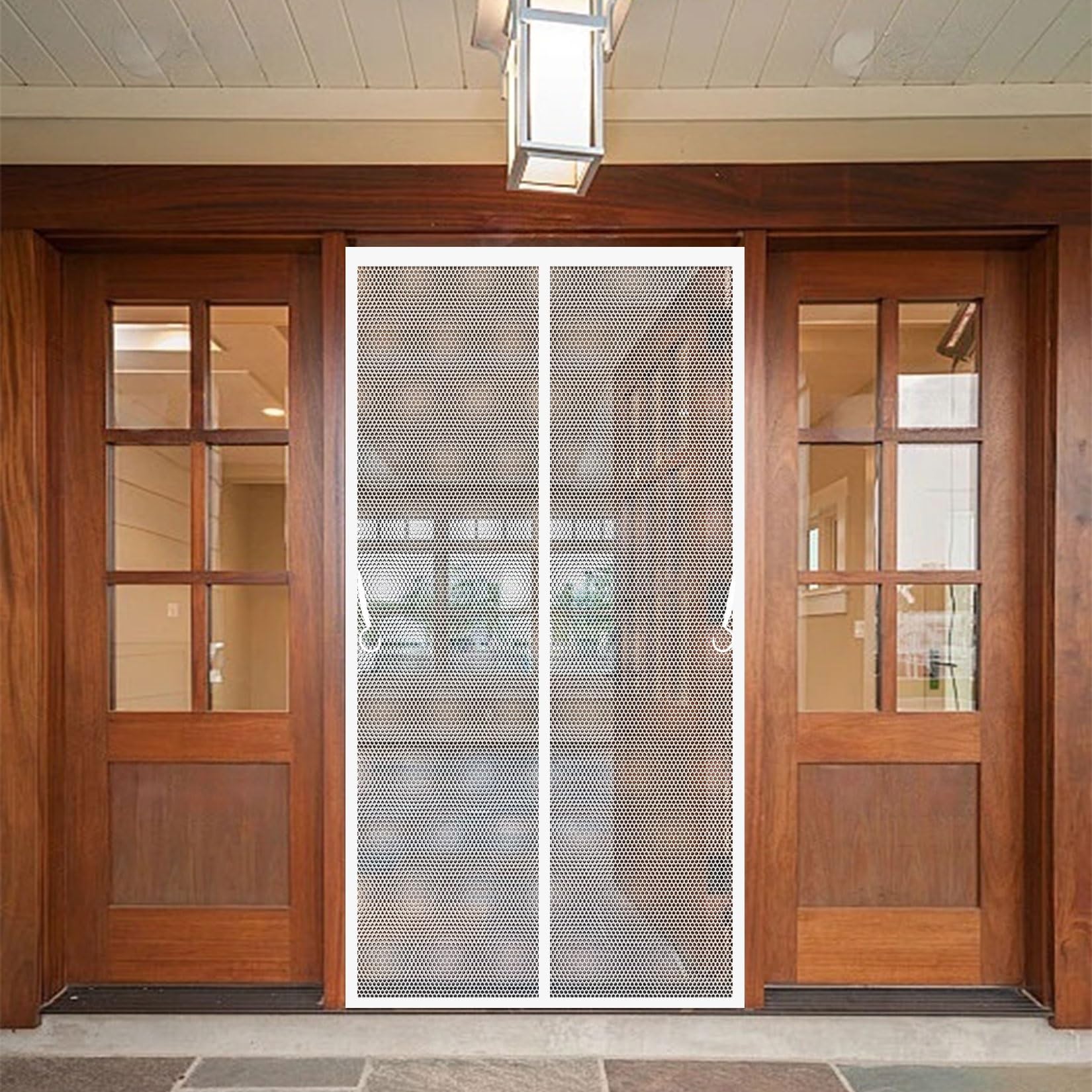 Liujyuan White Magnetic Fly Screen Door 105 X 128 Cm With Magnets, Magic Tapes, Polyester Fly Screens For Doors No Drill Installation, Keep Bugs Out Pet And Kid Friendly,
