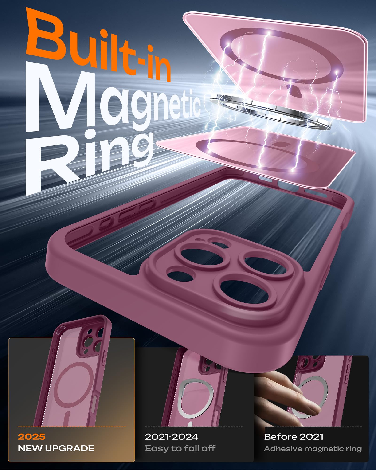 TOCOL Cover Magnetica per iPhone 16 Pro Max 6,9 Pollic, Compatibile con MagSafe, Protezione Fotocamera Integrata, Custodia Antiurto Traslucida Opaca, Prugna