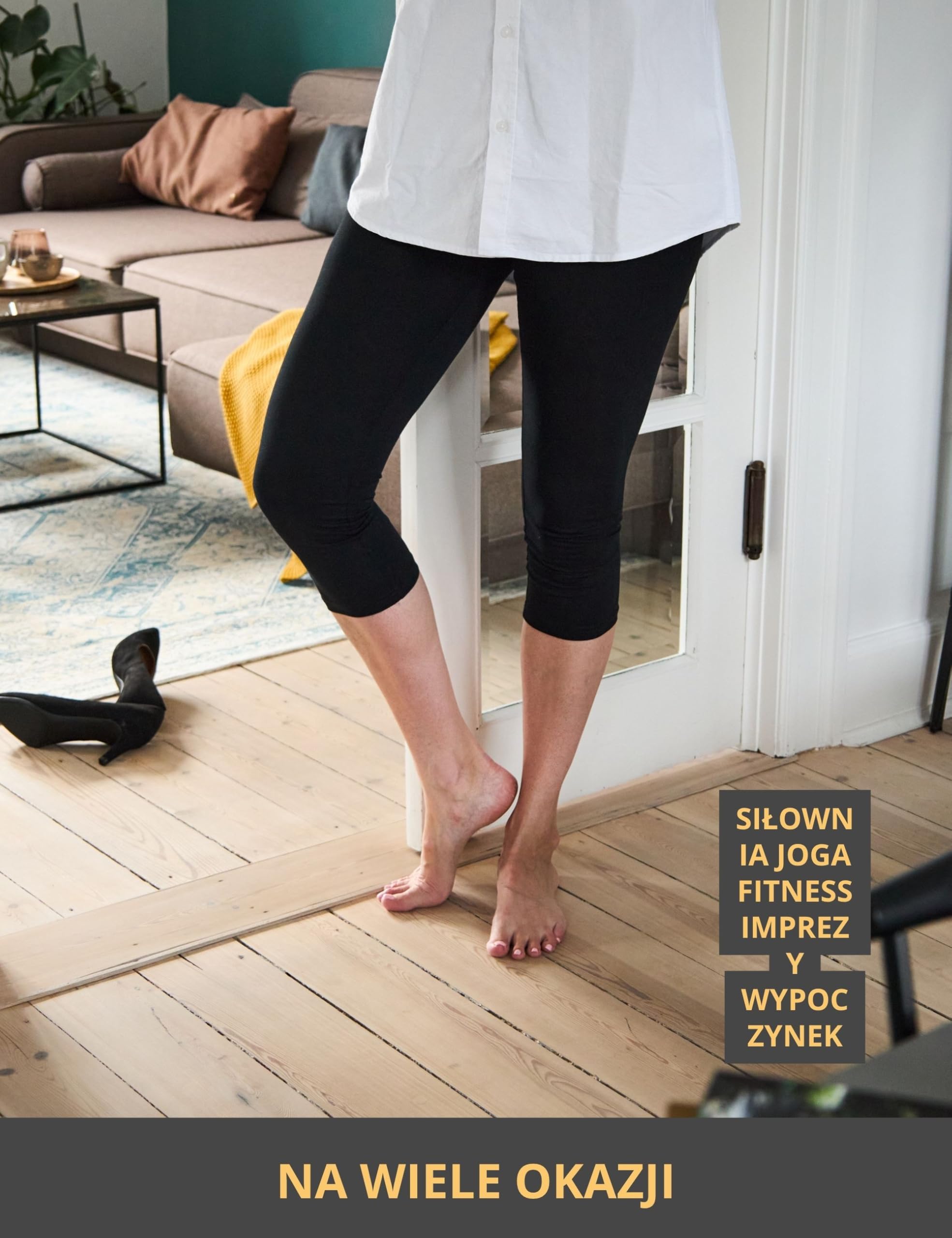 Basic Treasure 1 para legginsów Capri Damen 3/4, wysoka talia Fitnesshose Gym 3/4, 95% Baumwolle, Kurze Legginsy, Blickdichte Yogahose ¾